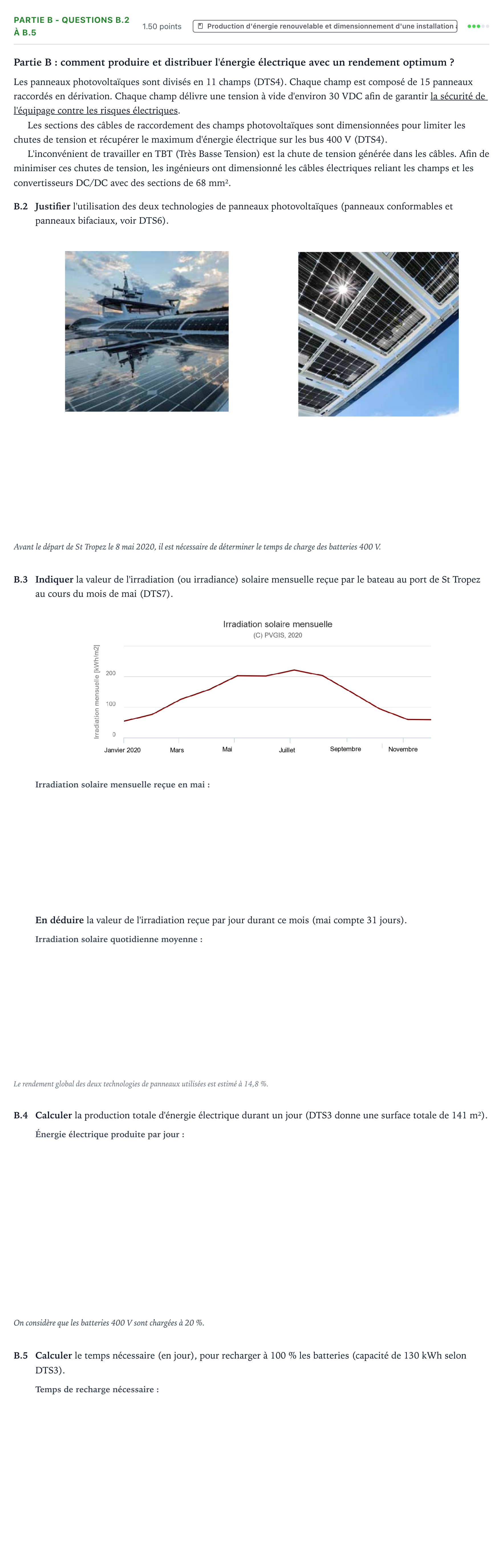 Énoncé: Partie B - Questions B.2 à B.5 · Bac STI2D Ingénierie, Innovation et Développement Durable Métropole remplacement - EE 2022