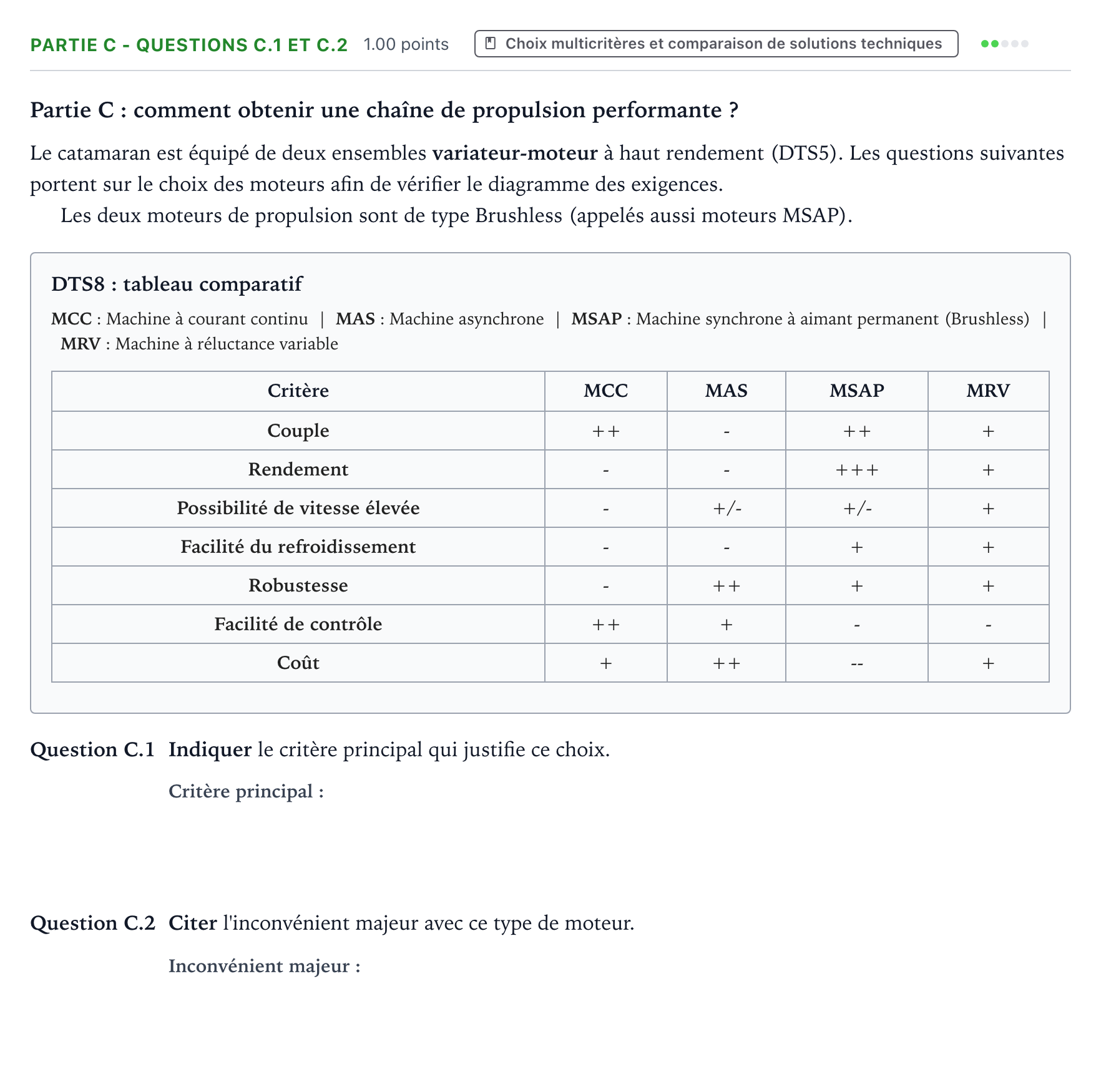 Énoncé: Partie C - Questions C.1 et C.2 · Bac STI2D Ingénierie, Innovation et Développement Durable Métropole remplacement - EE 2022
