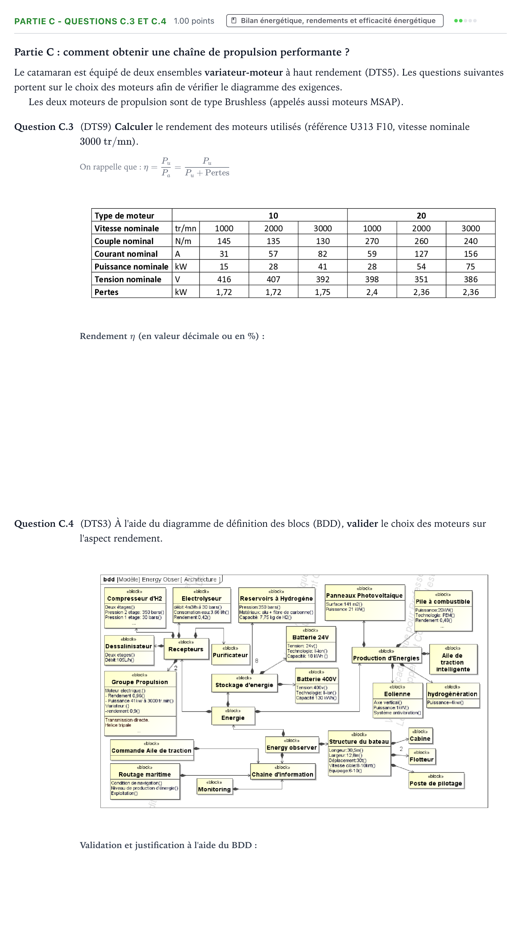 Énoncé: Partie C - Questions C.3 et C.4 · Bac STI2D Ingénierie, Innovation et Développement Durable Métropole remplacement - EE 2022