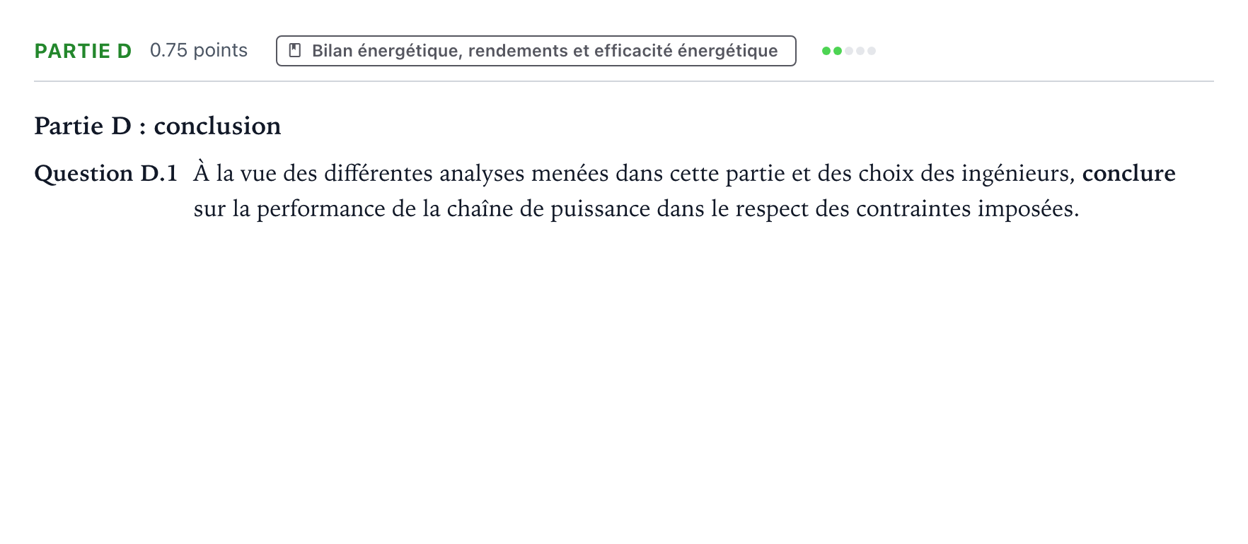 Énoncé: Partie D · Bac STI2D Ingénierie, Innovation et Développement Durable Métropole remplacement - EE 2022