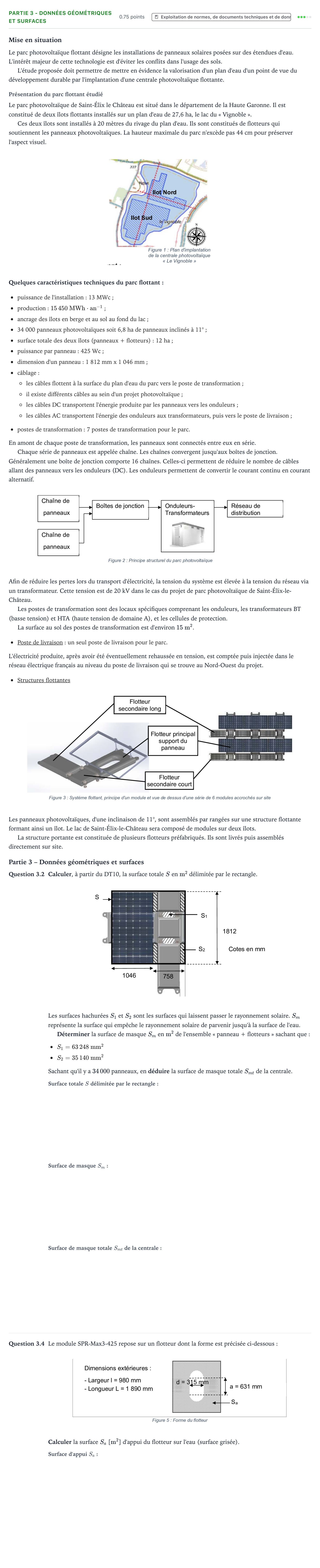 Énoncé: Partie 3 - Données géométriques et surfaces · Bac STI2D Ingénierie, Innovation et Développement Durable Métropole remplacement - EE 2024