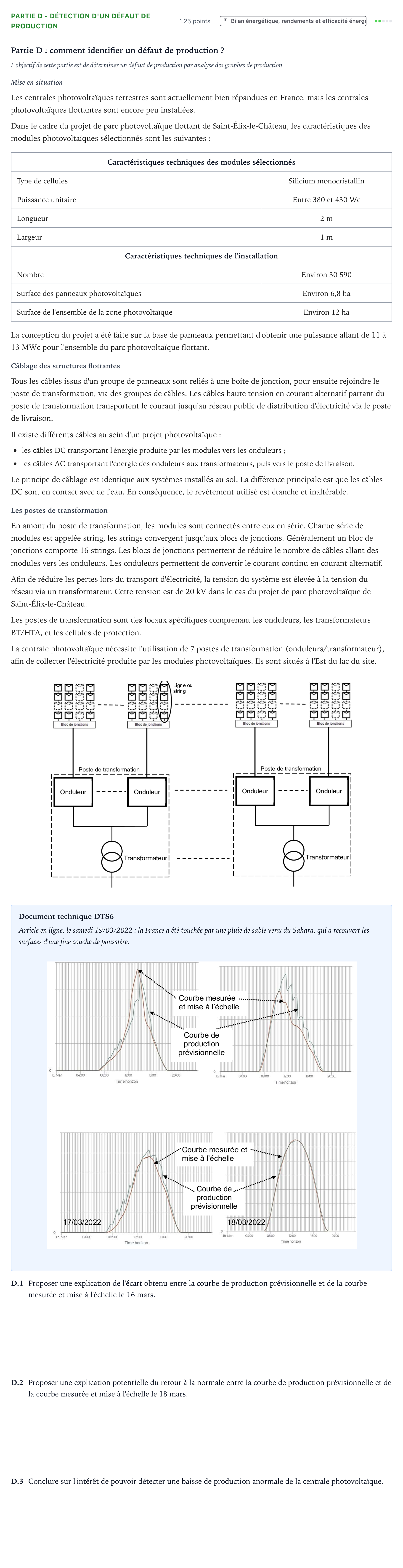 Énoncé: Partie D - Détection d'un défaut de production · Bac STI2D Ingénierie, Innovation et Développement Durable Métropole remplacement - EE 2024