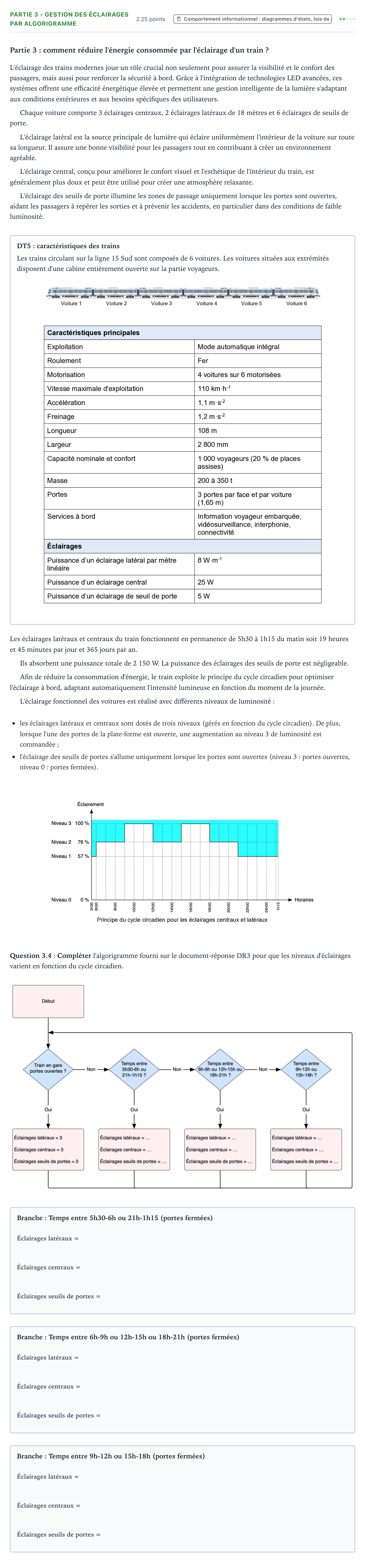 Énoncé: Partie 3 - Gestion des éclairages par algorigramme · Bac STI2D Ingénierie, Innovation et Développement Durable Métropole remplacement - EE 2026