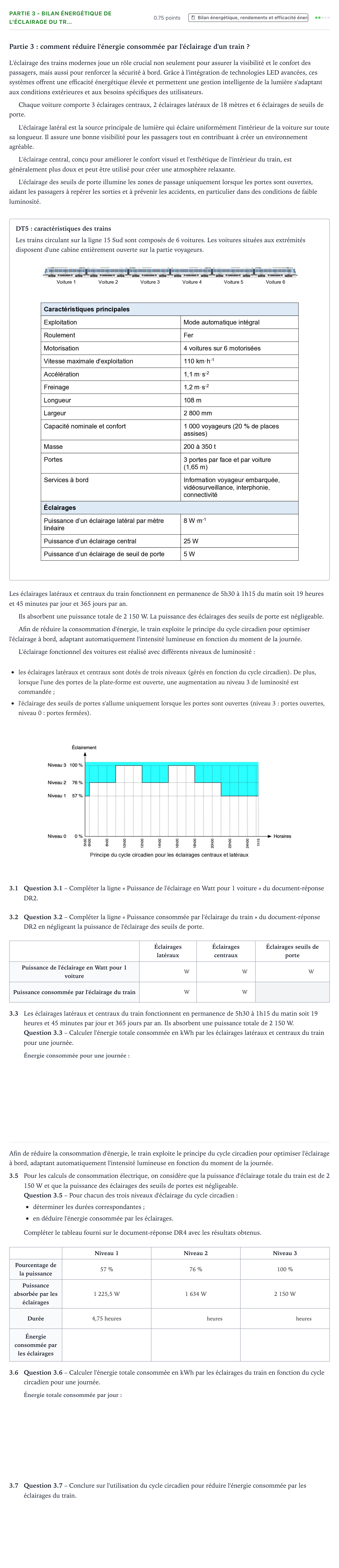 Énoncé: Partie 3 - Bilan énergétique de l'éclairage du tr… · Bac STI2D Ingénierie, Innovation et Développement Durable Métropole remplacement - EE 2026