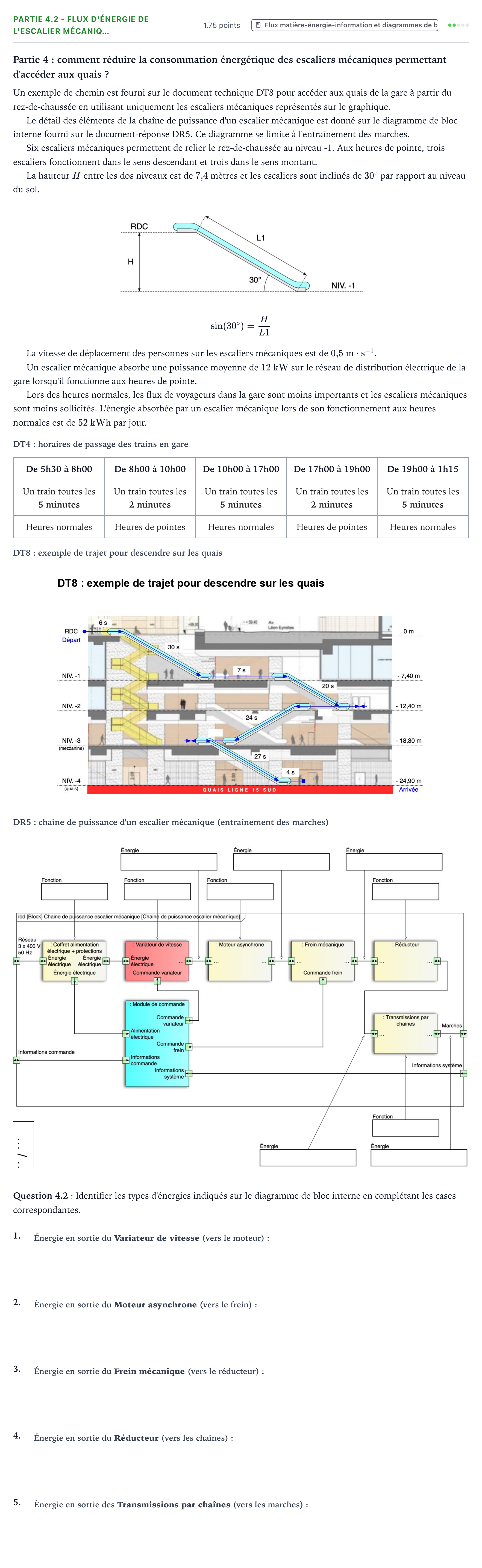 Énoncé: Partie 4.2 - Flux d'énergie de l'escalier mécaniq… · Bac STI2D Ingénierie, Innovation et Développement Durable Métropole remplacement - EE 2026