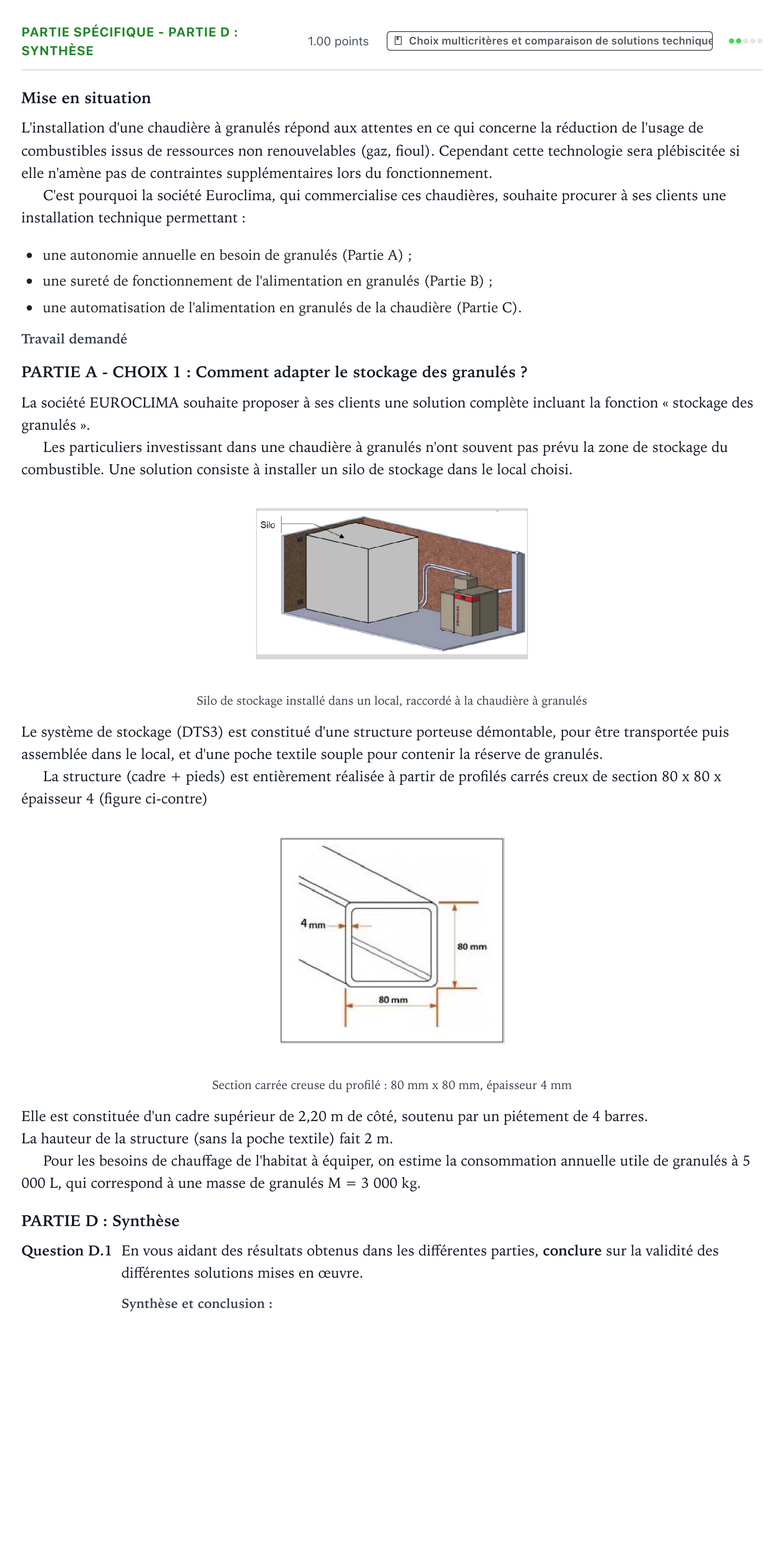 Énoncé: Partie spécifique - Partie D : Synthèse · Bac STI2D Ingénierie, Innovation et Développement Durable Métropole remplacement - ITEC 2021