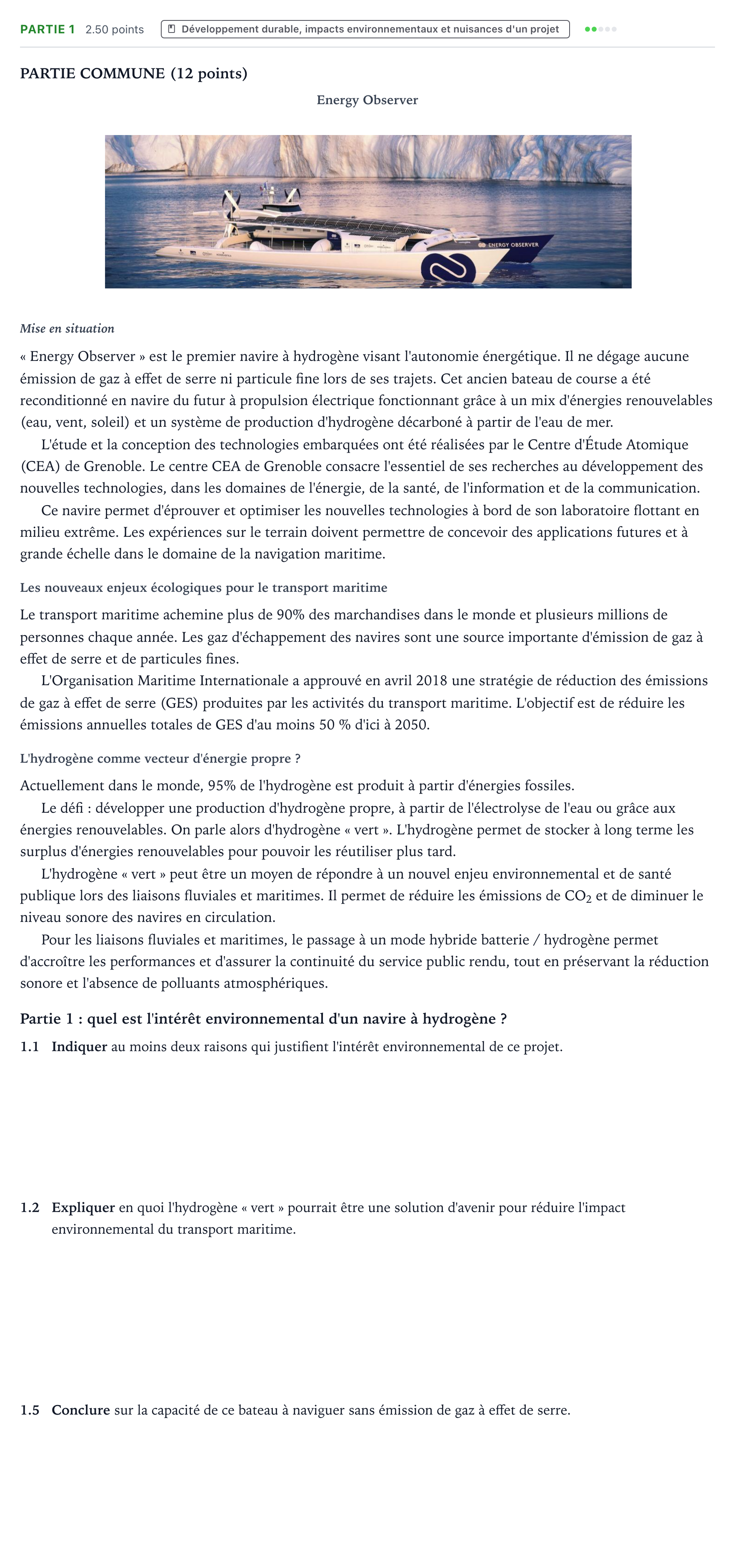 Énoncé: Partie 1 - Développement durable · Bac STI2D Ingénierie, Innovation et Développement Durable Métropole remplacement - ITEC 2022