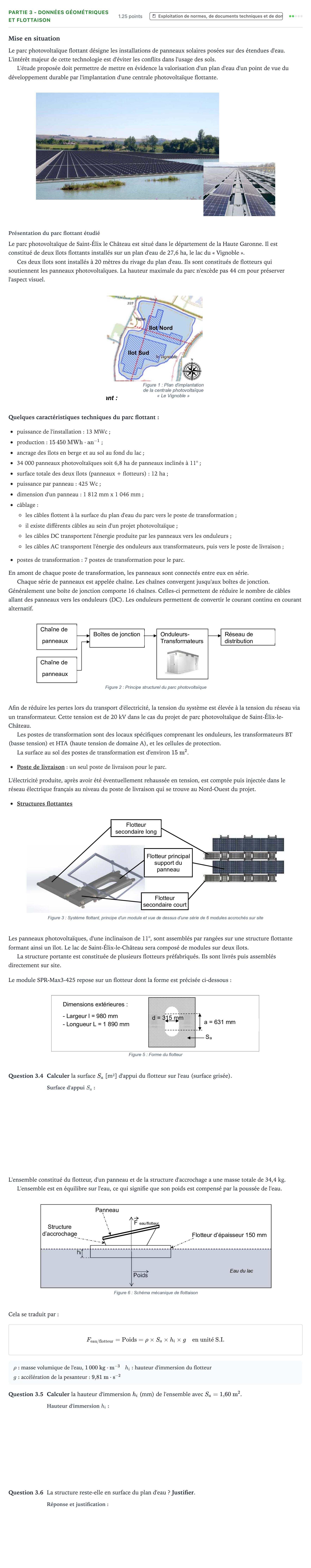 Énoncé: Partie 3 - Données géométriques et flottaison · Bac STI2D Ingénierie, Innovation et Développement Durable Métropole remplacement - ITEC 2024
