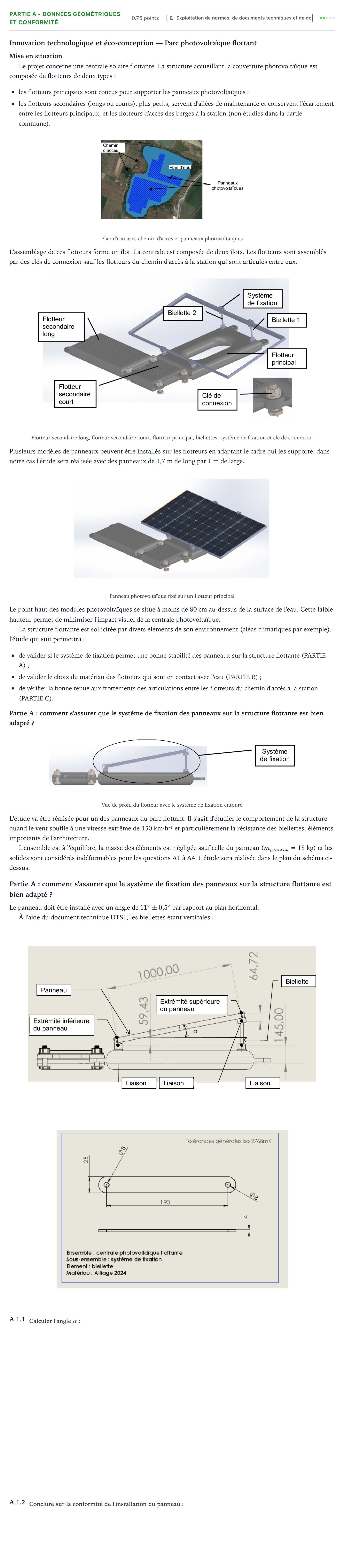 Énoncé: Partie A - Données géométriques et conformité · Bac STI2D Ingénierie, Innovation et Développement Durable Métropole remplacement - ITEC 2024