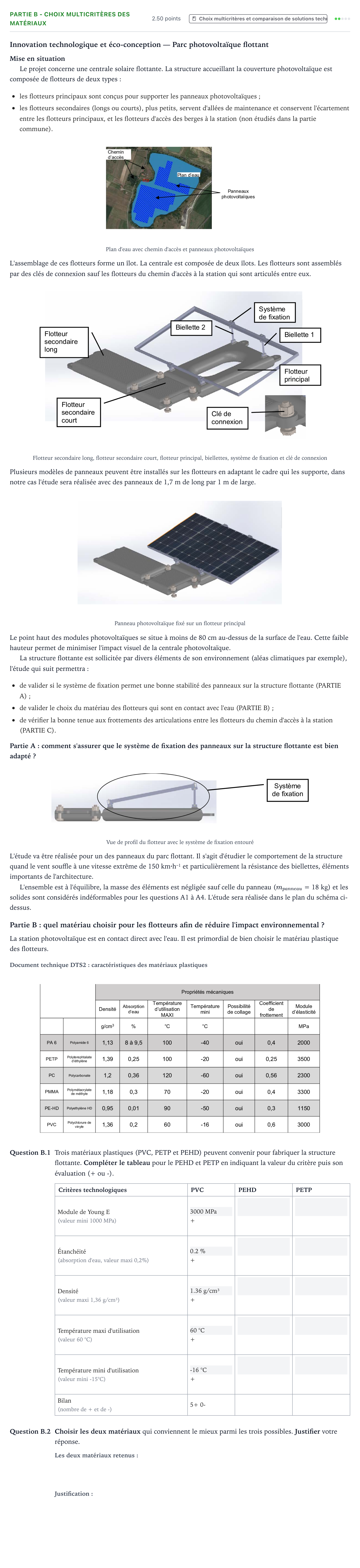 Énoncé: Partie B - Choix multicritères des matériaux · Bac STI2D Ingénierie, Innovation et Développement Durable Métropole remplacement - ITEC 2024