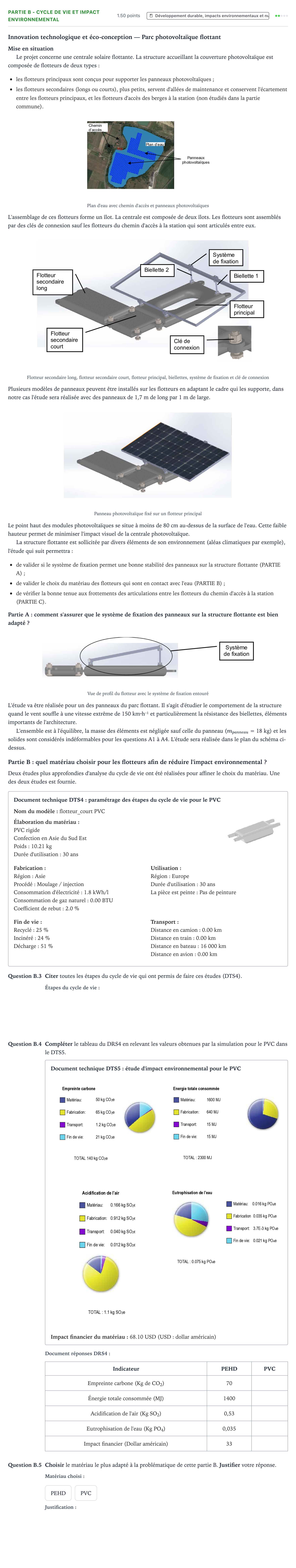 Énoncé: Partie B - Cycle de vie et impact environnemental · Bac STI2D Ingénierie, Innovation et Développement Durable Métropole remplacement - ITEC 2024