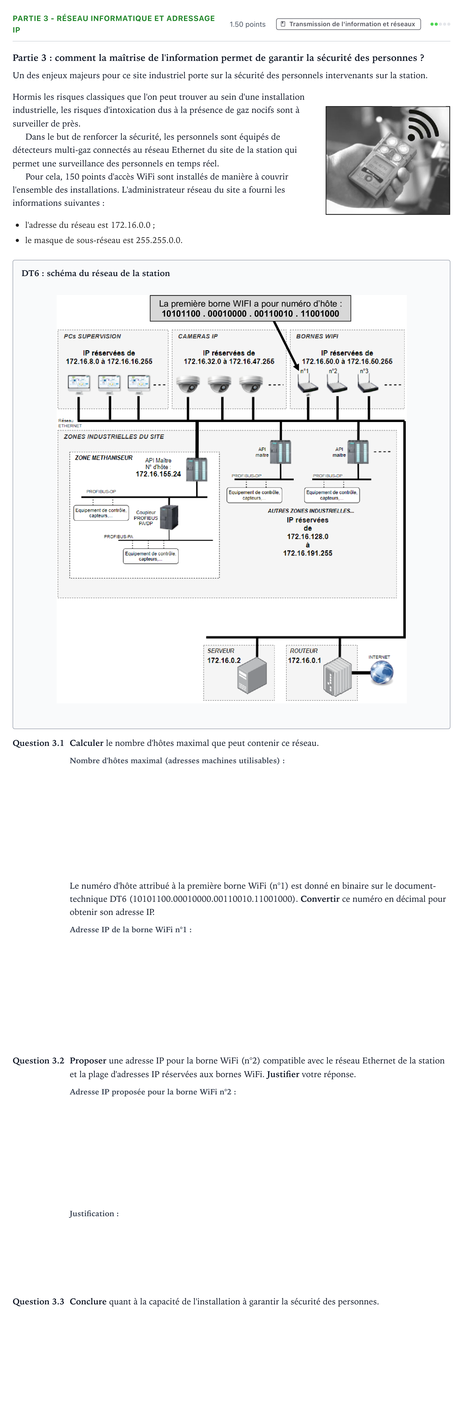 Énoncé: Partie 3 - Réseau informatique et adressage IP · Bac STI2D Ingénierie, Innovation et Développement Durable Métropole remplacement - ITEC 2025