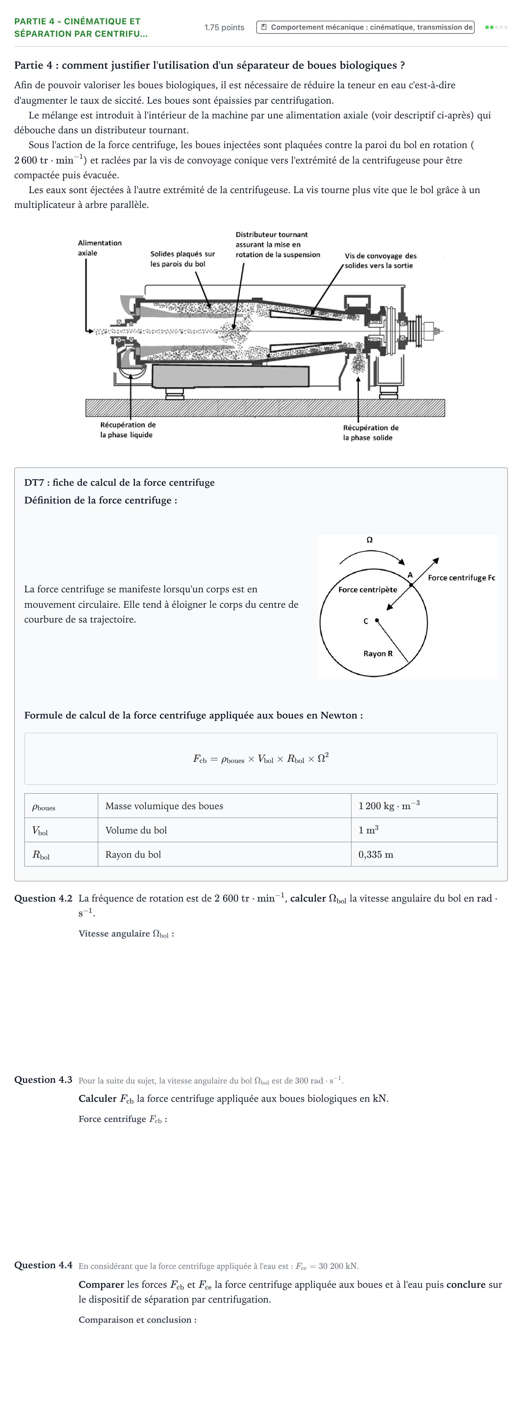 Énoncé: Partie 4 - Cinématique et séparation par centrifu… · Bac STI2D Ingénierie, Innovation et Développement Durable Métropole remplacement - ITEC 2025