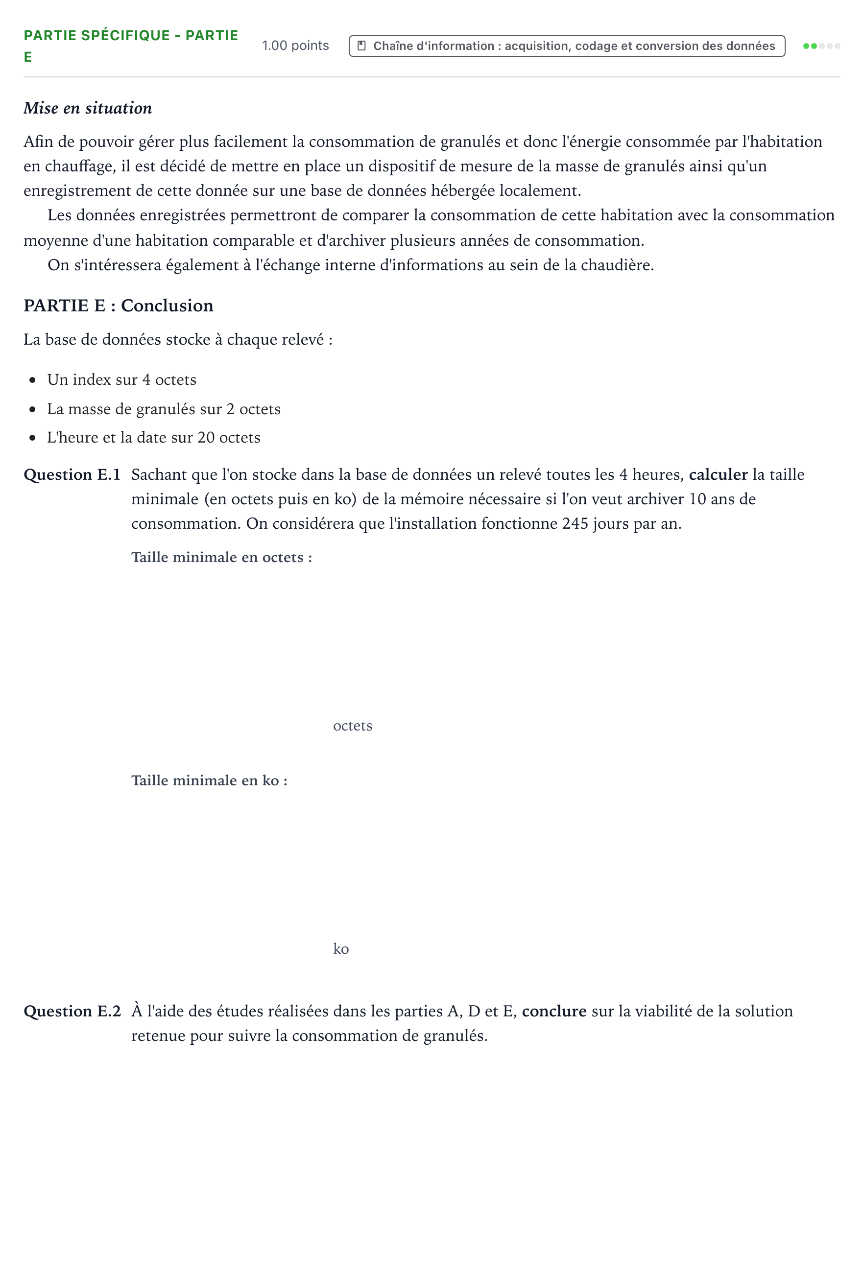Énoncé: Partie spécifique - Partie E · Bac STI2D Ingénierie, Innovation et Développement Durable Métropole remplacement - SIN 2021
