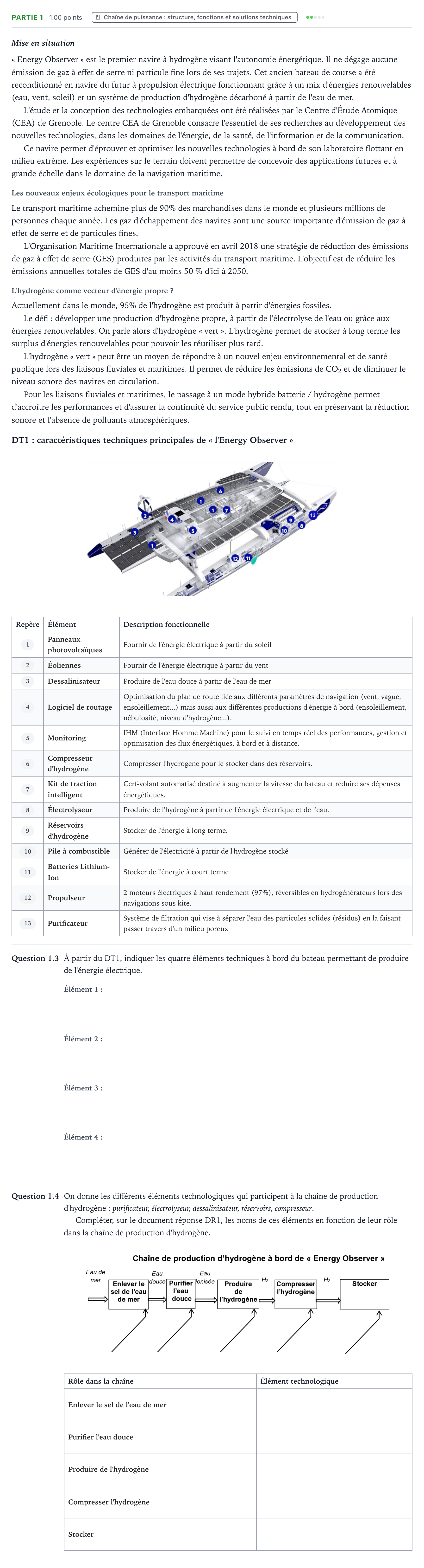 Énoncé: Partie 1 - Chaîne de puissance · Bac STI2D Ingénierie, Innovation et Développement Durable Métropole remplacement - SIN 2022