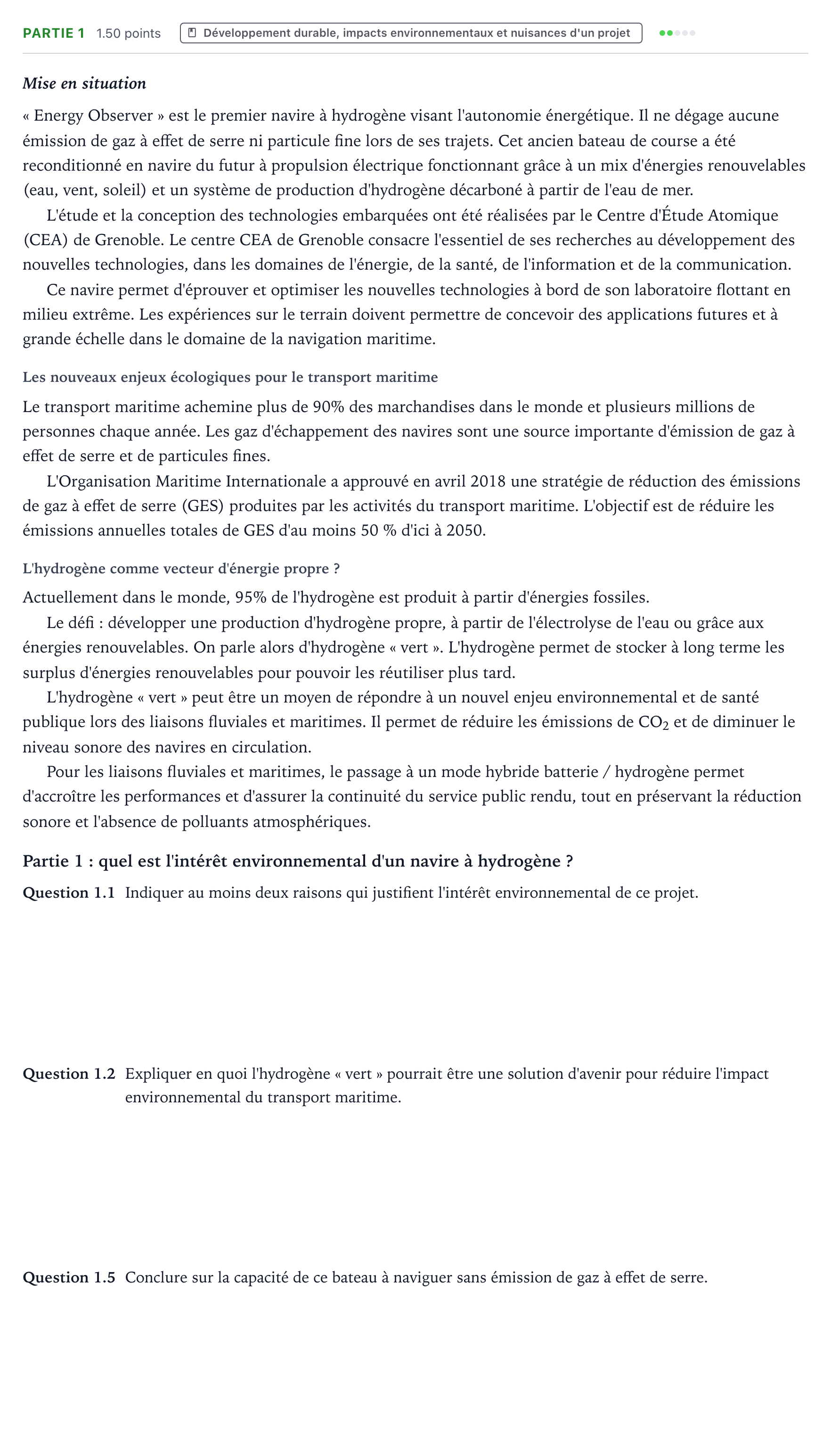 Énoncé: Partie 1 - Développement durable · Bac STI2D Ingénierie, Innovation et Développement Durable Métropole remplacement - SIN 2022