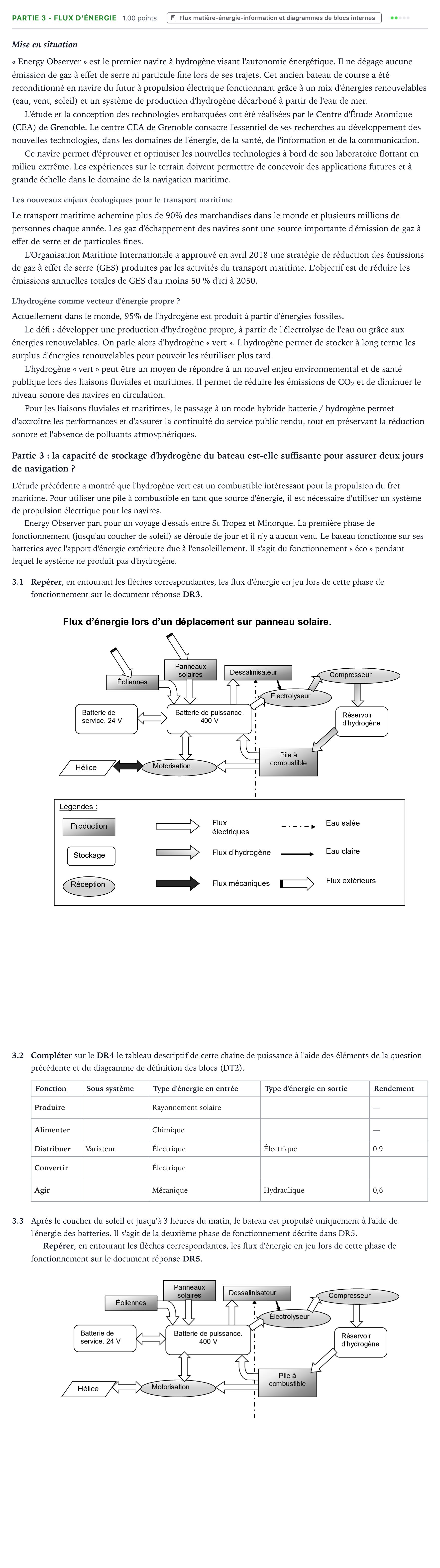 Énoncé: Partie 3 - Flux d'énergie · Bac STI2D Ingénierie, Innovation et Développement Durable Métropole remplacement - SIN 2022