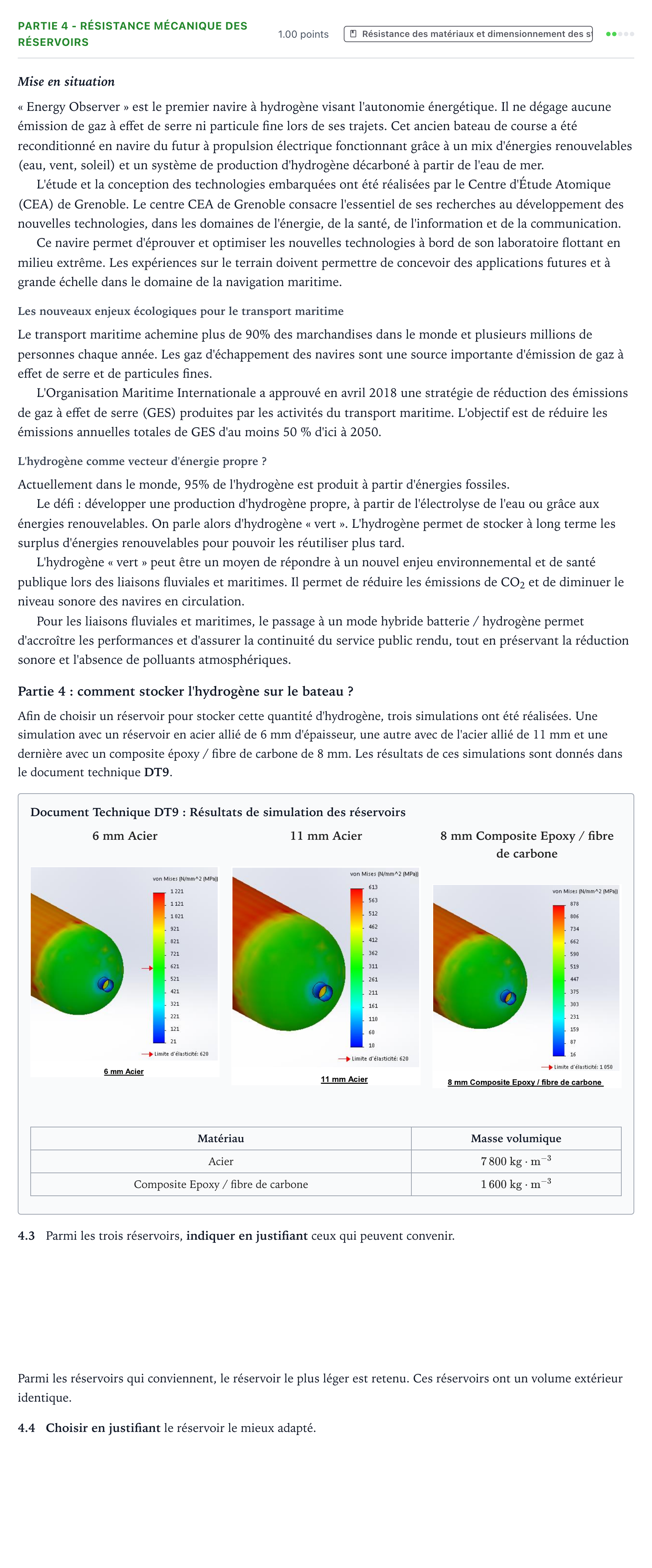 Énoncé: Partie 4 - Résistance mécanique des réservoirs · Bac STI2D Ingénierie, Innovation et Développement Durable Métropole remplacement - SIN 2022