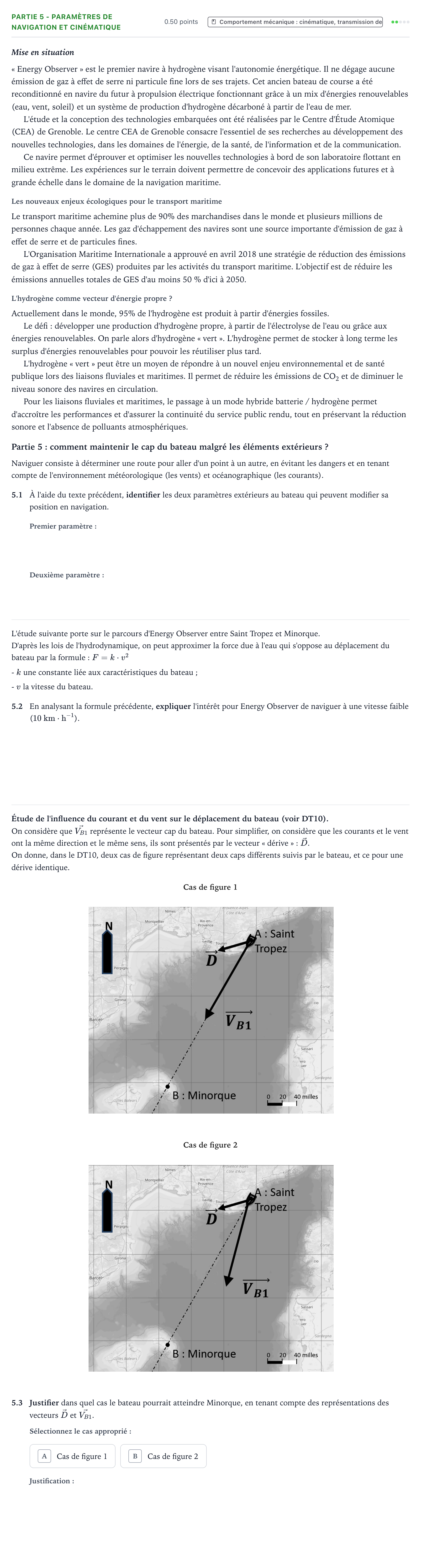 Énoncé: Partie 5 - Paramètres de navigation et cinématique · Bac STI2D Ingénierie, Innovation et Développement Durable Métropole remplacement - SIN 2022