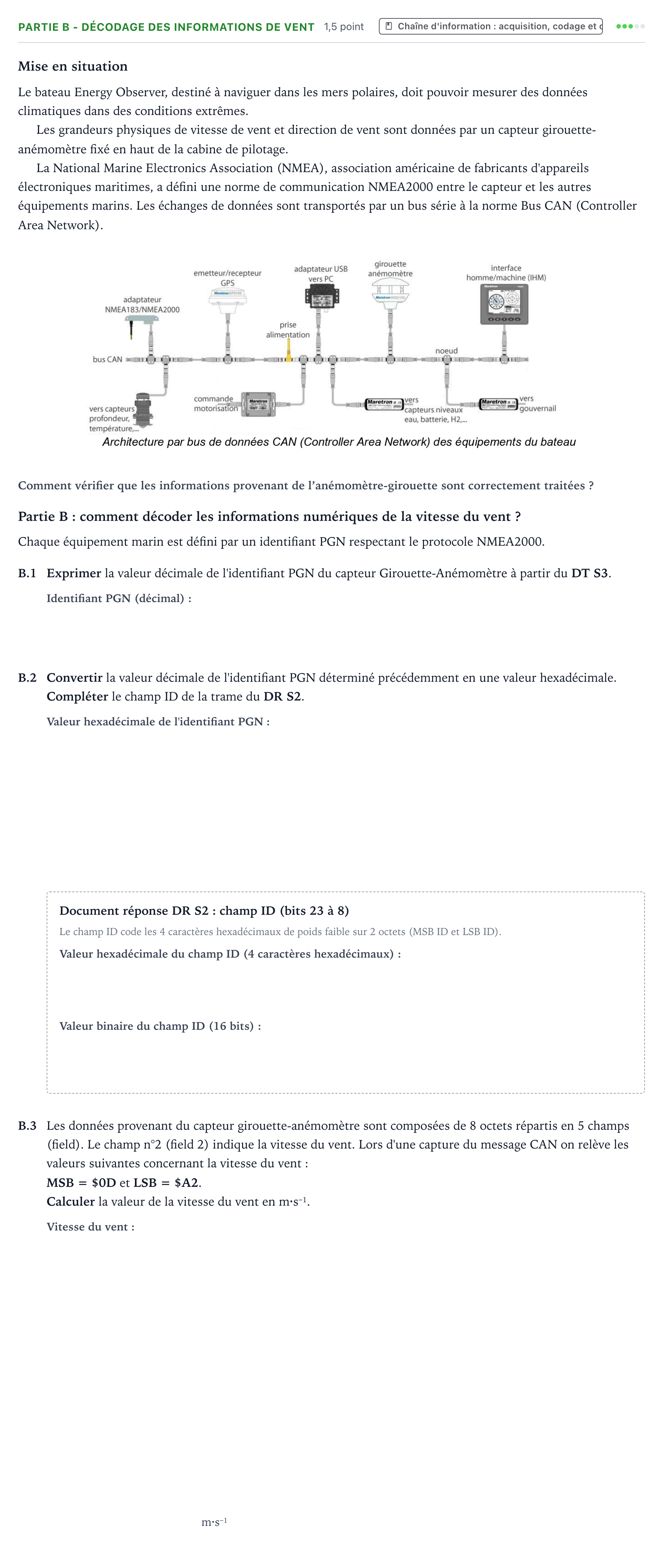 Énoncé: Partie B - Décodage des informations de vent · Bac STI2D Ingénierie, Innovation et Développement Durable Métropole remplacement - SIN 2022