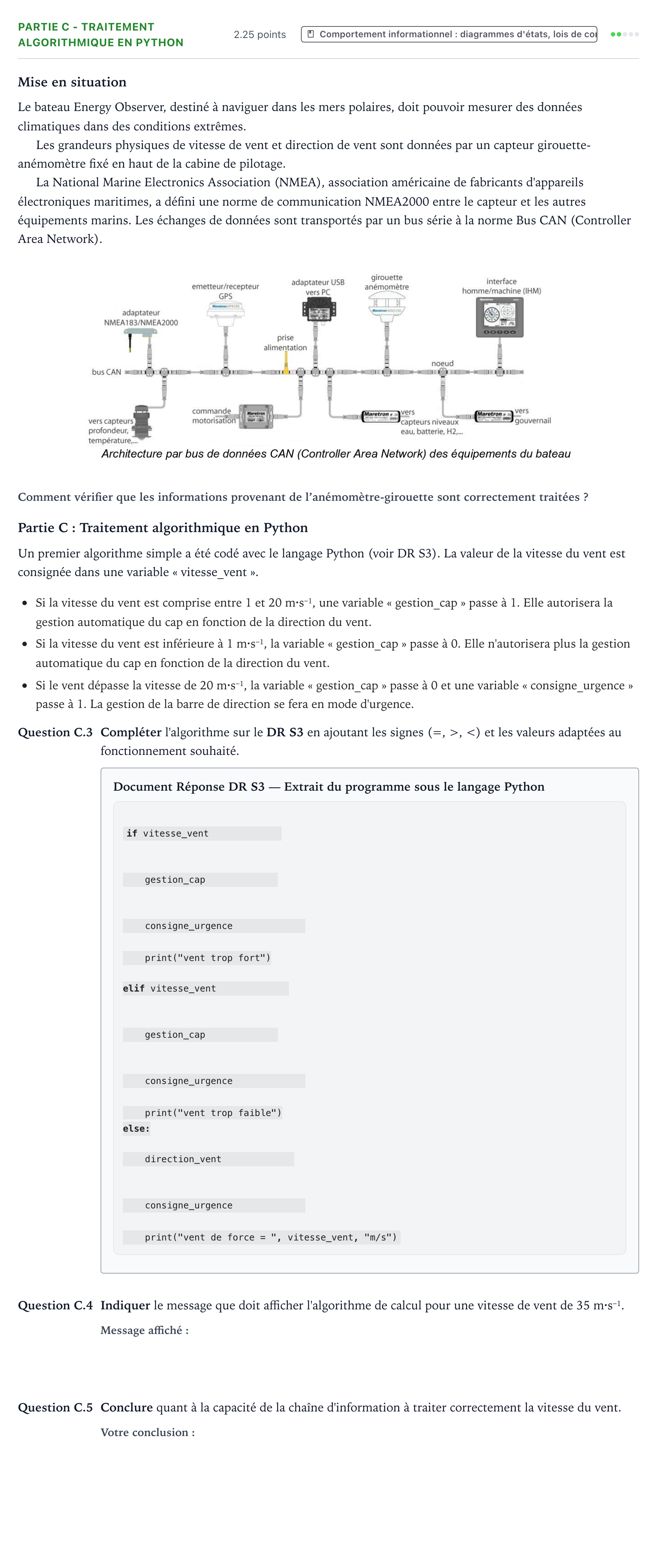 Énoncé: Partie C - Traitement algorithmique en Python · Bac STI2D Ingénierie, Innovation et Développement Durable Métropole remplacement - SIN 2022