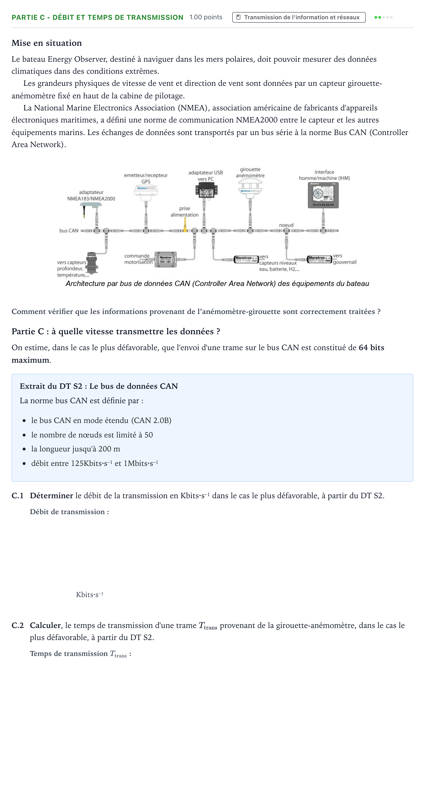 Énoncé: Partie C - Débit et temps de transmission · Bac STI2D Ingénierie, Innovation et Développement Durable Métropole remplacement - SIN 2022