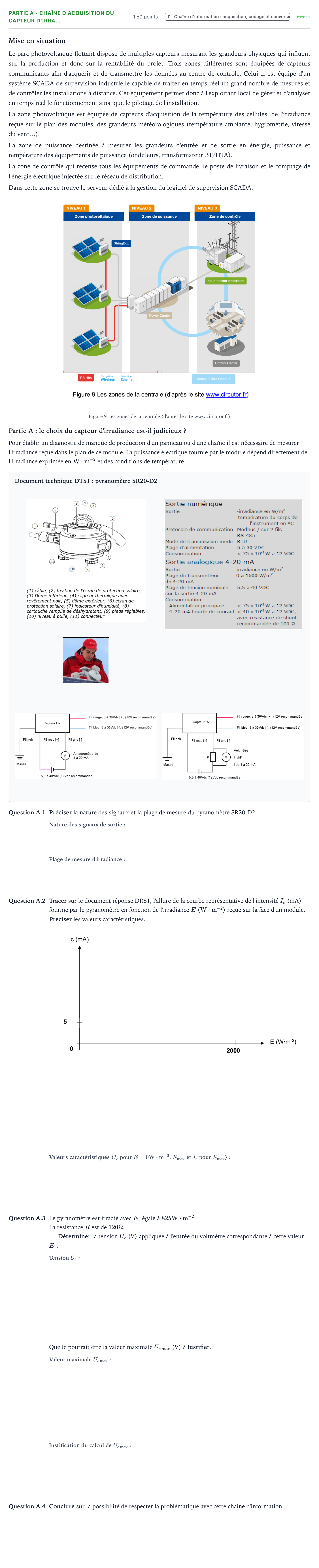 Énoncé: Partie A - Chaîne d'acquisition du capteur d'irra… · Bac STI2D Ingénierie, Innovation et Développement Durable Métropole remplacement - SIN 2024