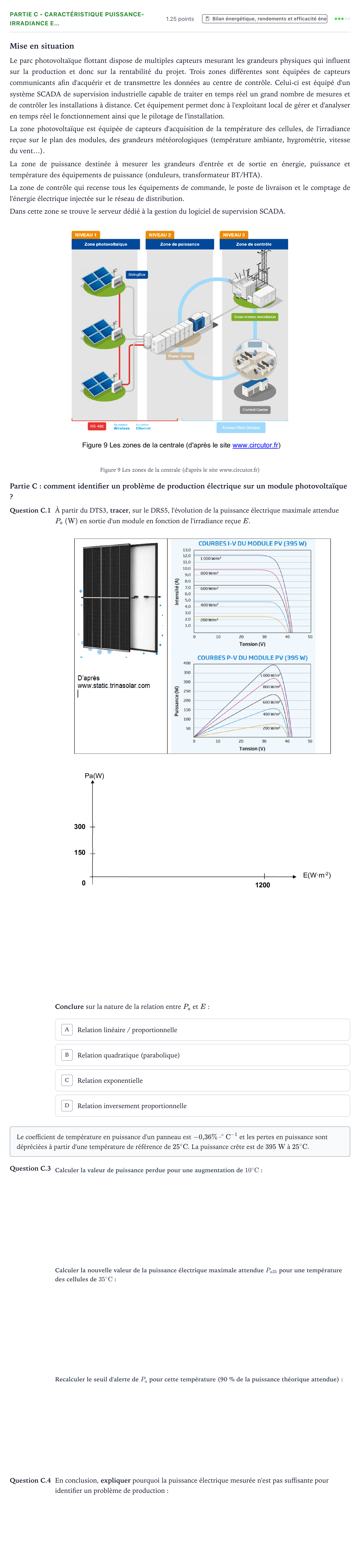 Énoncé: Partie C - Caractéristique puissance-irradiance e… · Bac STI2D Ingénierie, Innovation et Développement Durable Métropole remplacement - SIN 2024