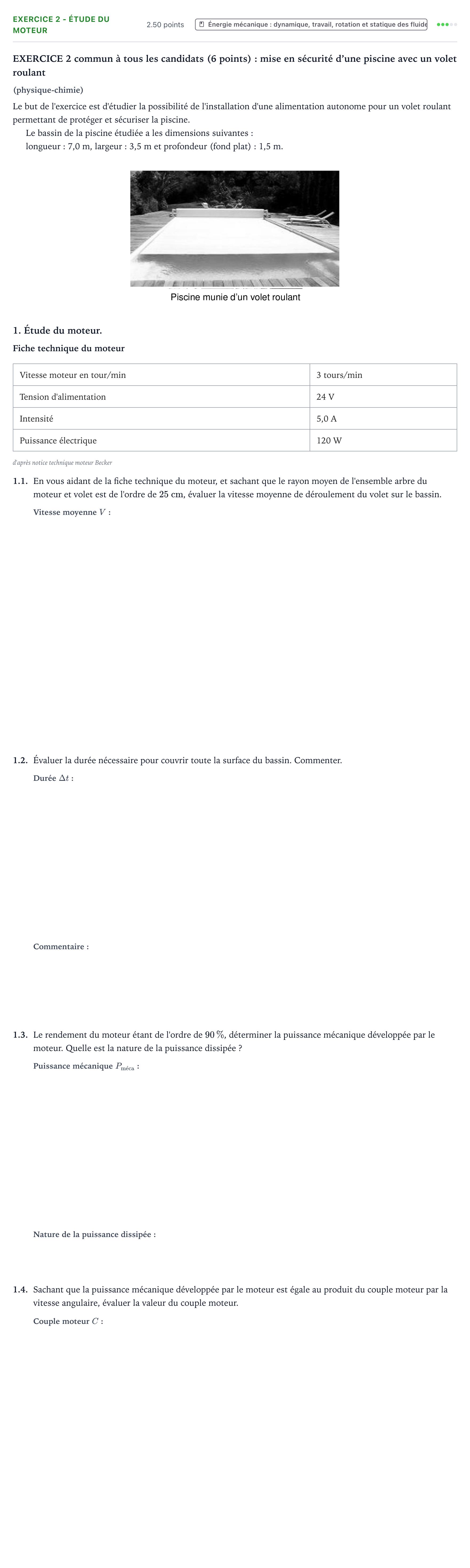 Énoncé: Exercice 2 - Étude du moteur · Bac STI2D Physique-Chimie et Mathématiques Métropole Candidat libre 2021