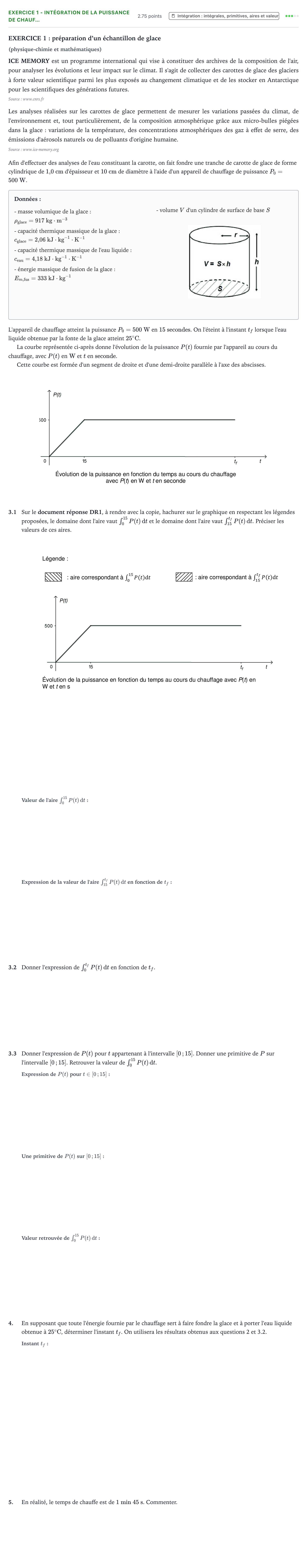Énoncé: Exercice 1 - Intégration de la puissance de chauf… · Bac STI2D Physique-Chimie et Mathématiques Métropole Candidat libre remplacement 2021
