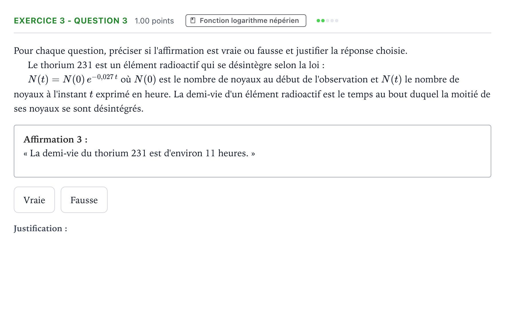 Énoncé: Exercice 3 - Question 3 · Bac STI2D Physique-Chimie et Mathématiques Métropole Candidat libre remplacement 2021