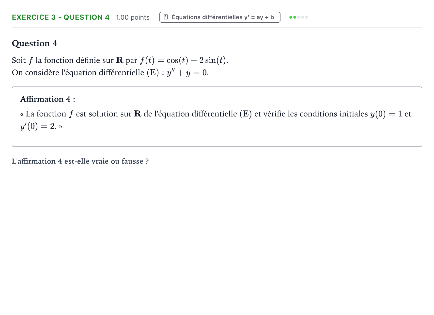Énoncé: Exercice 3 - Question 4 · Bac STI2D Physique-Chimie et Mathématiques Métropole Candidat libre remplacement 2021