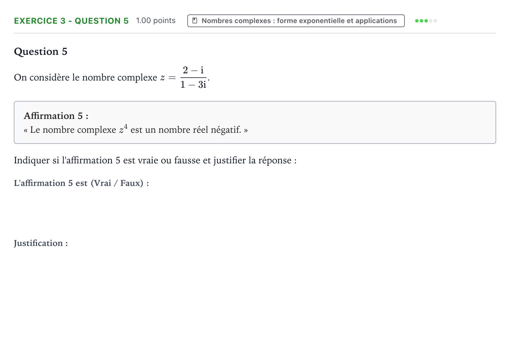 Énoncé: Exercice 3 - Question 5 · Bac STI2D Physique-Chimie et Mathématiques Métropole Candidat libre remplacement 2021