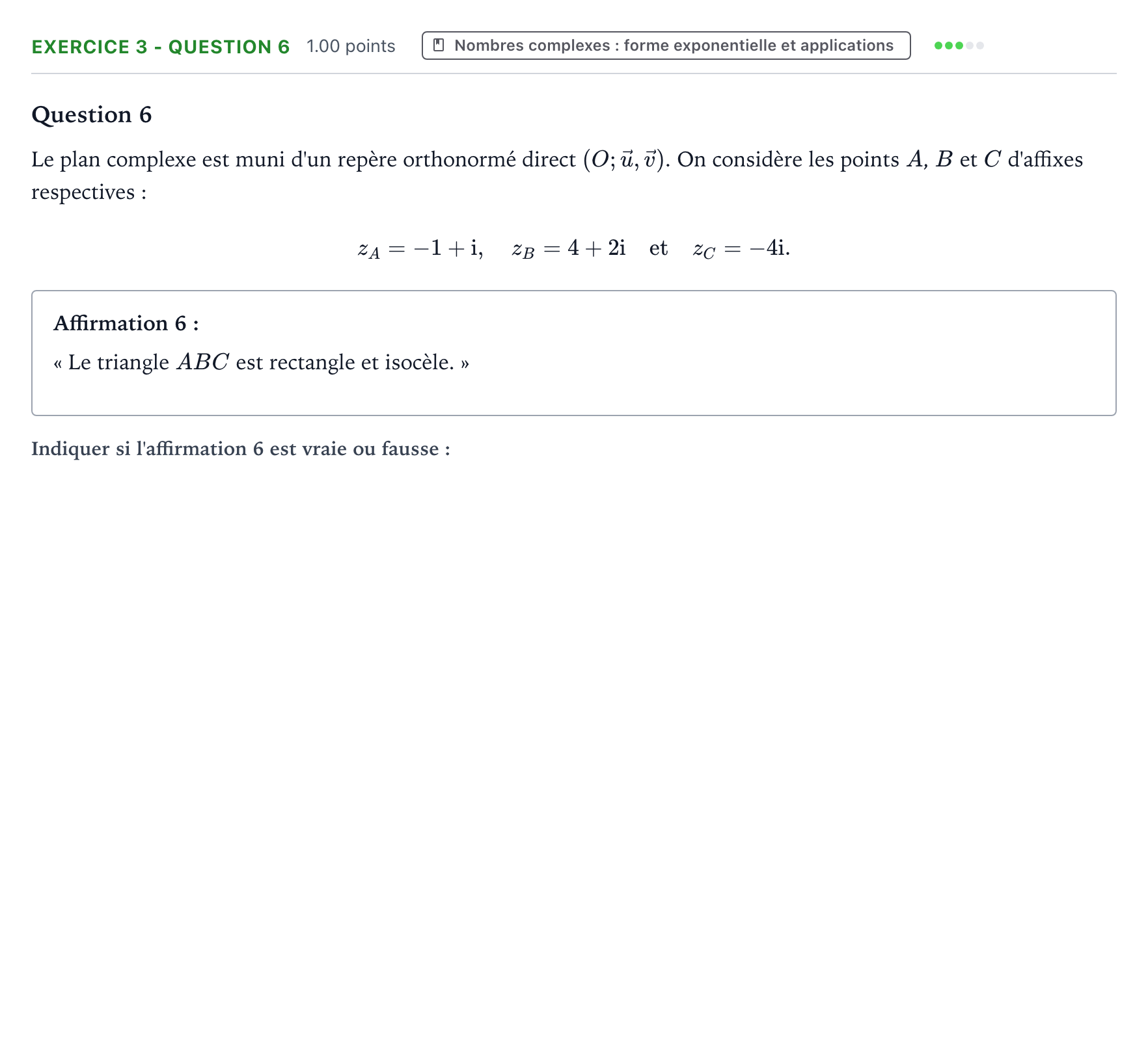 Énoncé: Exercice 3 - Question 6 · Bac STI2D Physique-Chimie et Mathématiques Métropole Candidat libre remplacement 2021