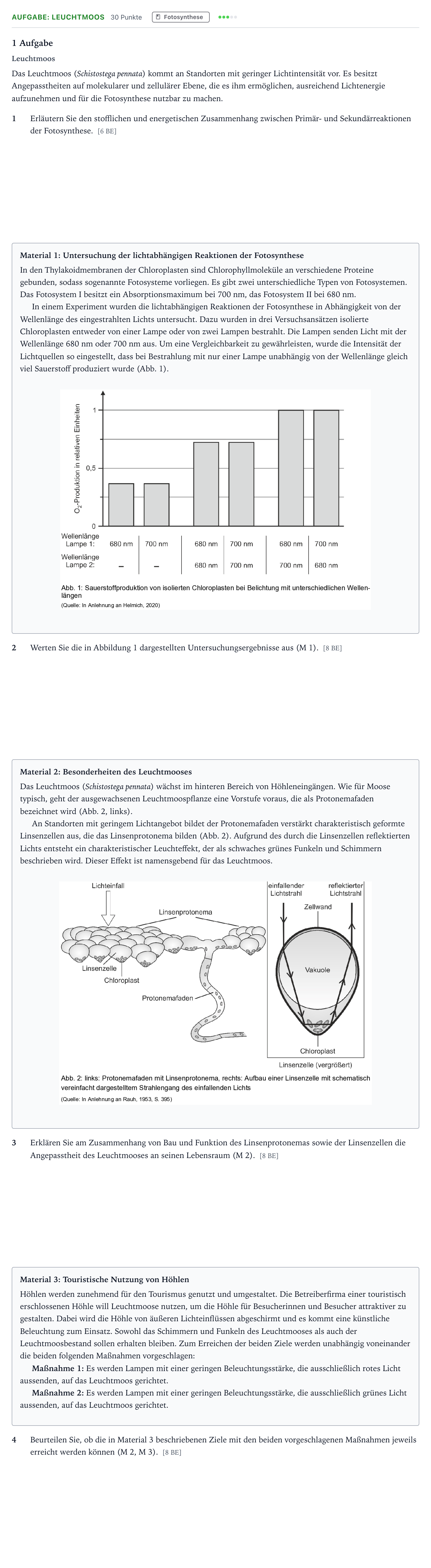 Aufgabenstellung: Aufgabe: Leuchtmoos · Abitur NRW Biologie GK · Leuchtmoose 2026