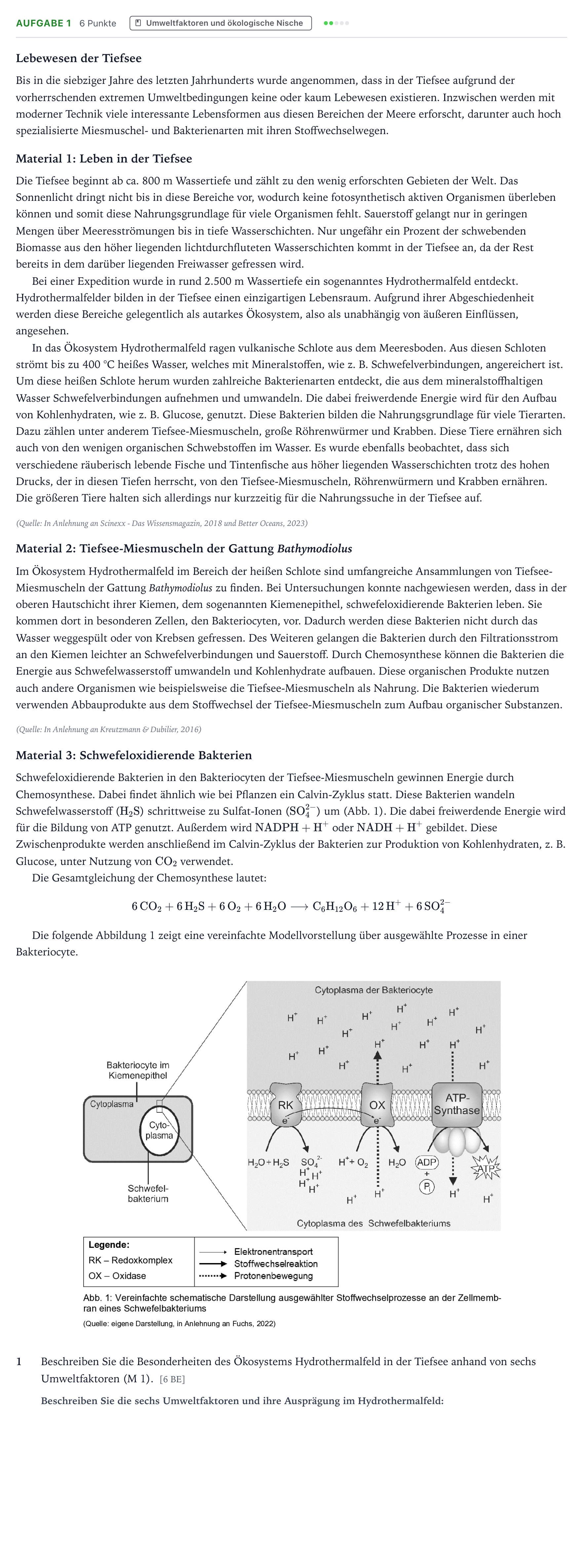 Aufgabenstellung: Aufgabe 1 - Umweltfaktoren und ökologische Nische · Abitur NRW Biologie LK · Leben in der Tiefsee 2026