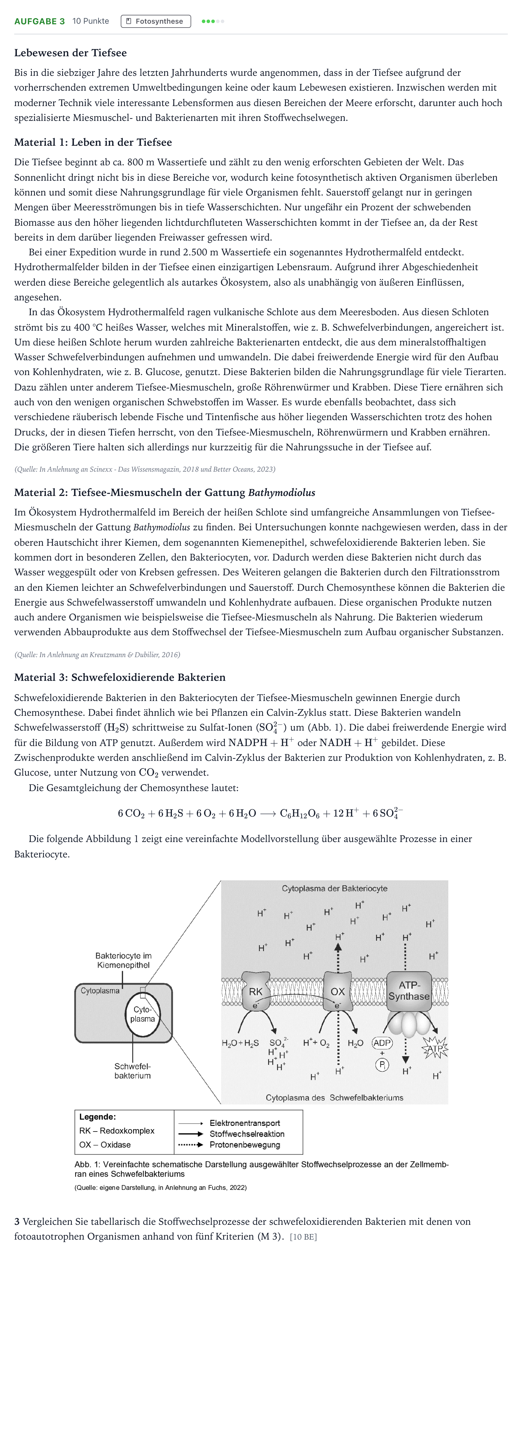 Aufgabenstellung: Aufgabe 3 - Fotosynthese · Abitur NRW Biologie LK · Leben in der Tiefsee 2026