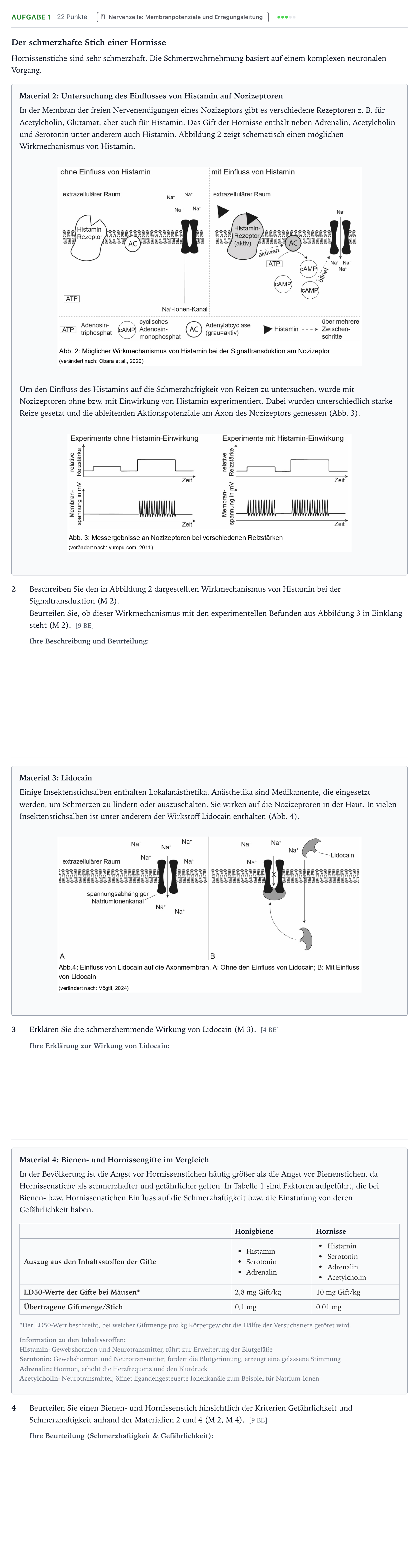 Aufgabenstellung: Aufgabe 1 - Nervenzelle: Membranpotenziale und Erregungsl… · Abitur NRW Biologie GK · Hornisse-GN 2025