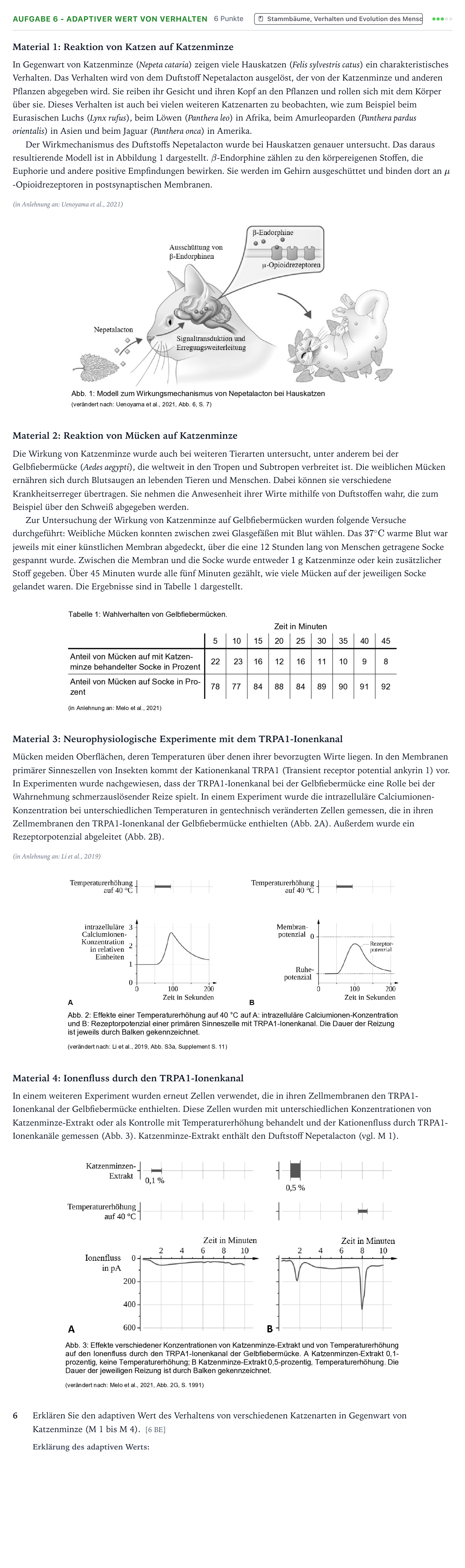 Aufgabenstellung: Aufgabe 6 - Adaptiver Wert von Verhalten · Abitur NRW Biologie LK · Katzenminze 2025