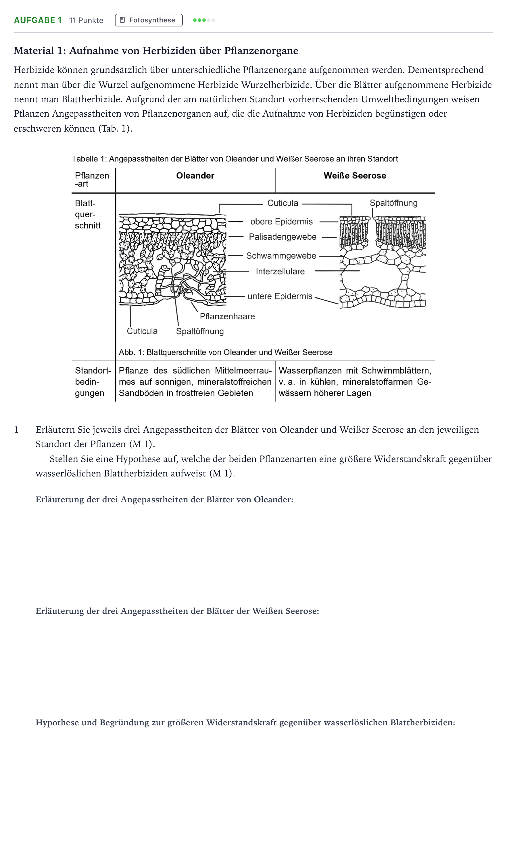 Aufgabenstellung: Aufgabe 1 · Abitur NRW Biologie LK · Herbizide-EN 2025