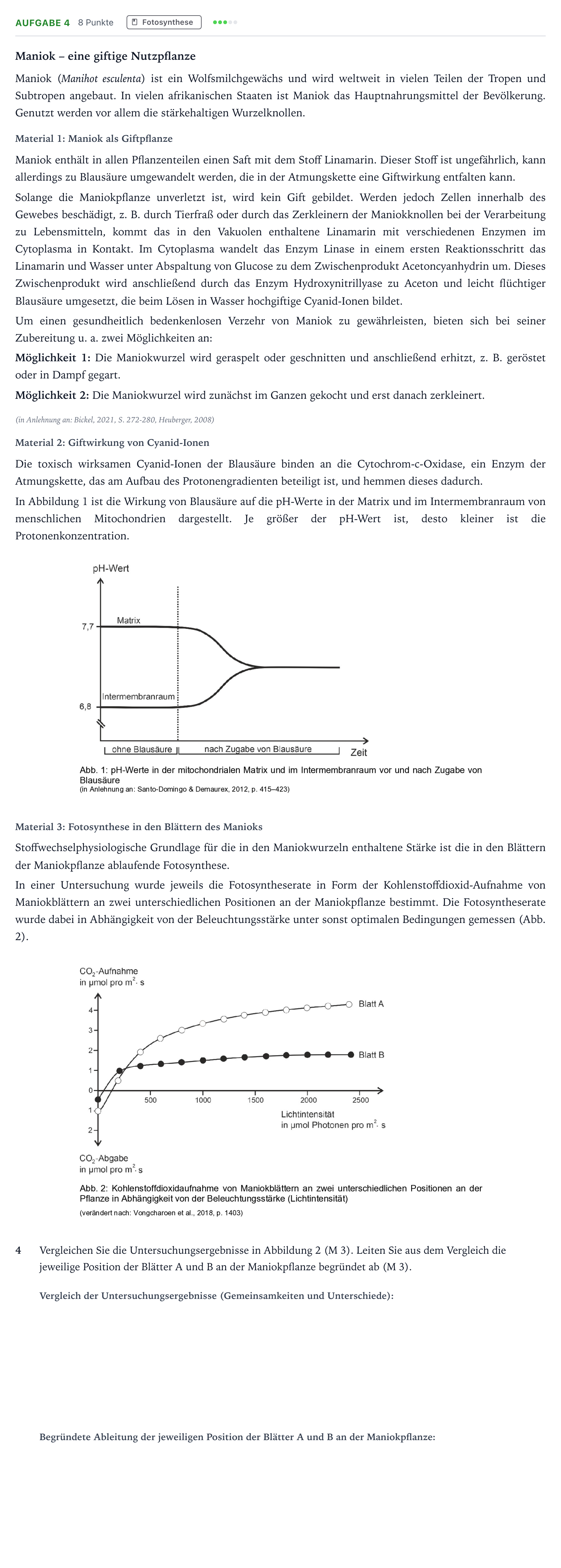 Aufgabenstellung: Aufgabe 4 - Fotosynthese · Abitur NRW Biologie GK · Maniok-GN 2025