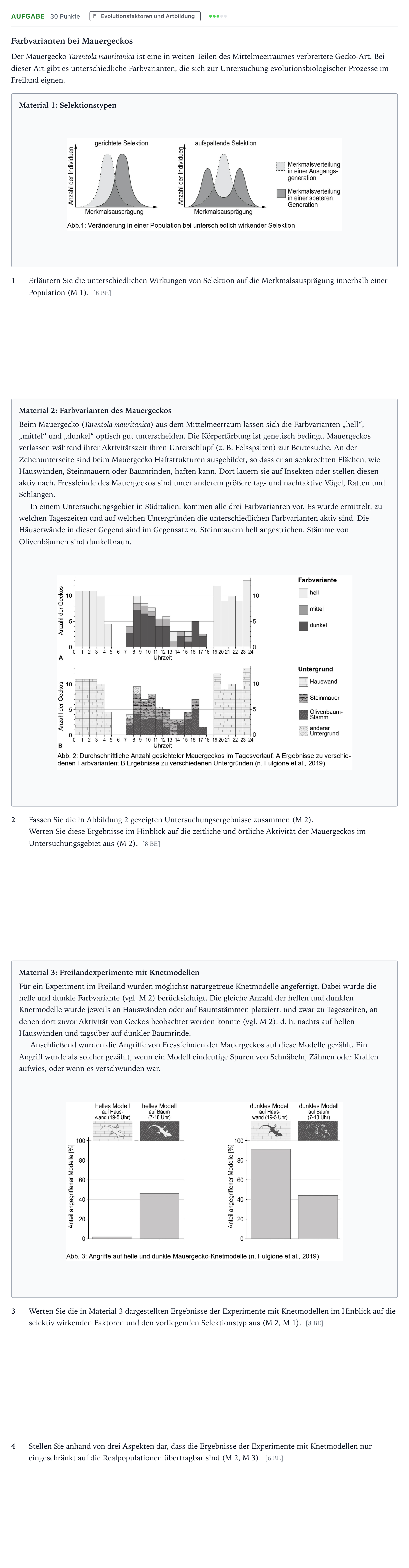 Aufgabenstellung: Aufgabe · Abitur NRW Biologie GK · Mauergecko 2025