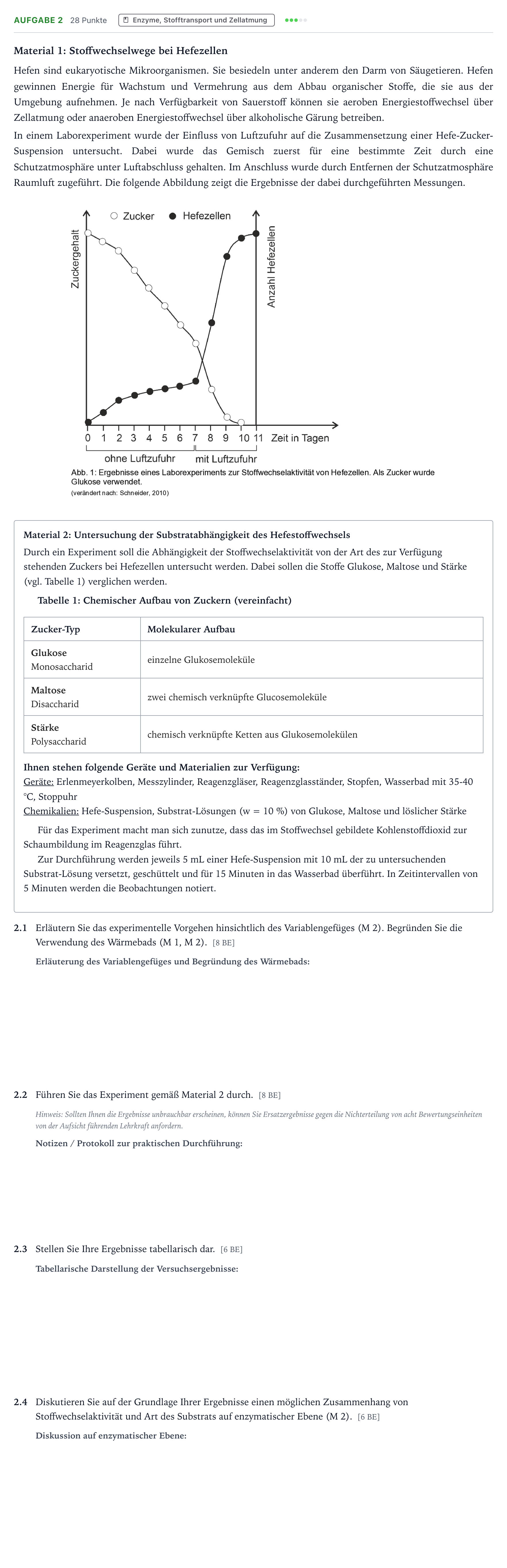 Aufgabenstellung: Aufgabe 2 · Abitur NRW Biologie LK · Mikroben-Hefe 2025