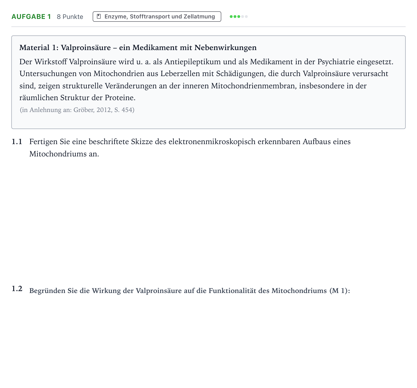 Aufgabenstellung: Aufgabe 1 · Abitur NRW Biologie LK · Mitochondrien 2025