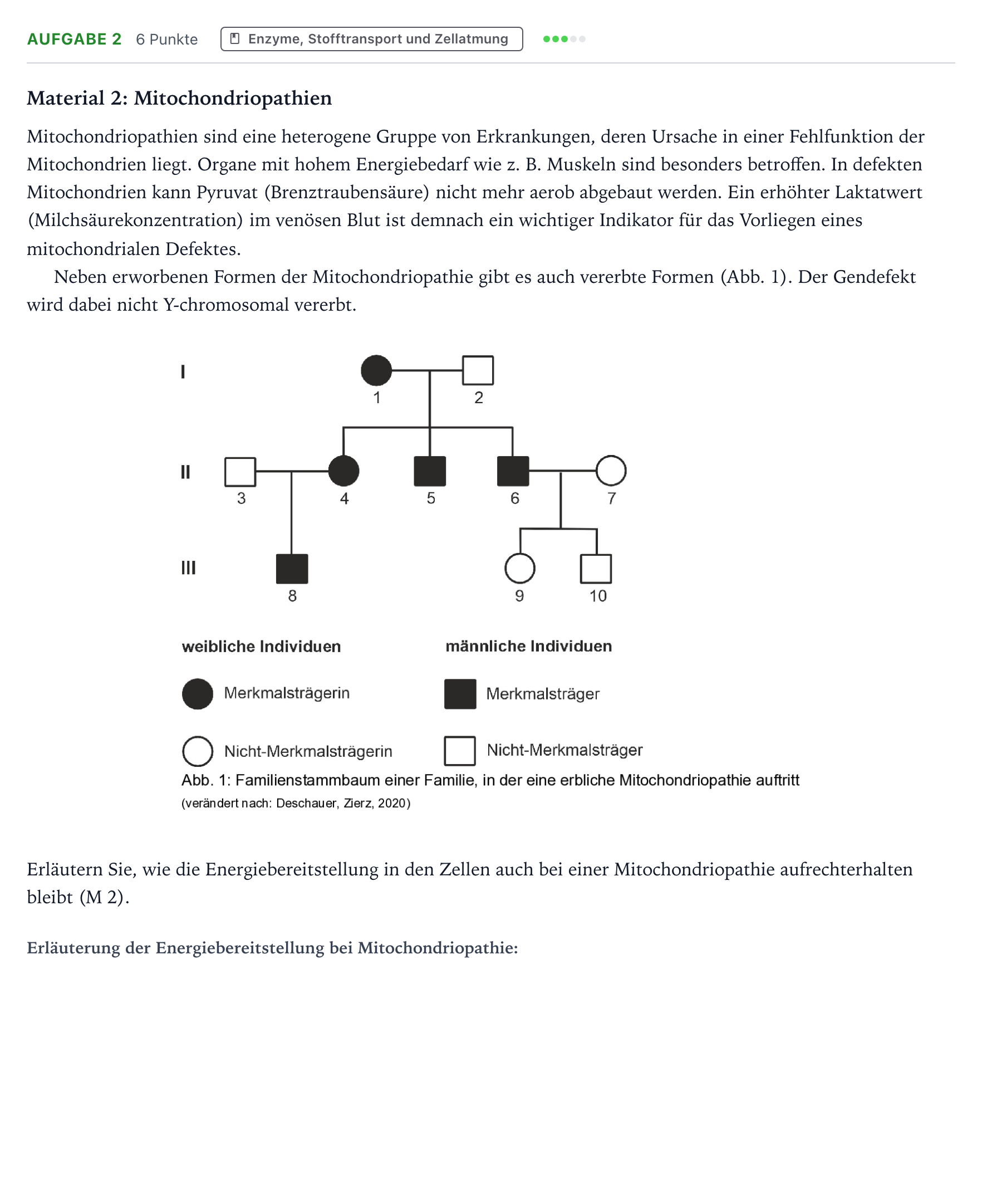 Aufgabenstellung: Aufgabe 2 · Abitur NRW Biologie LK · Mitochondrien 2025
