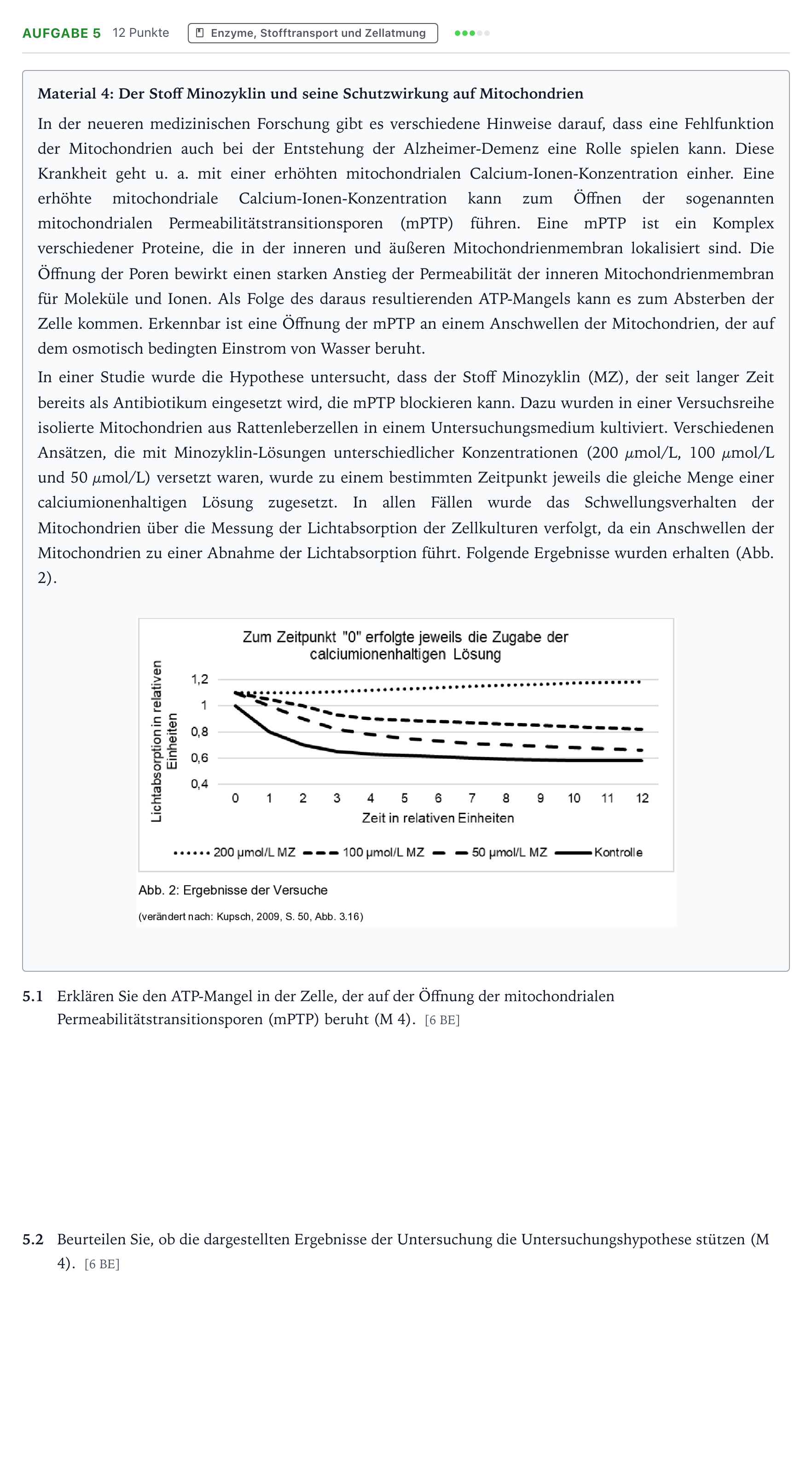 Aufgabenstellung: Aufgabe 5 · Abitur NRW Biologie LK · Mitochondrien 2025