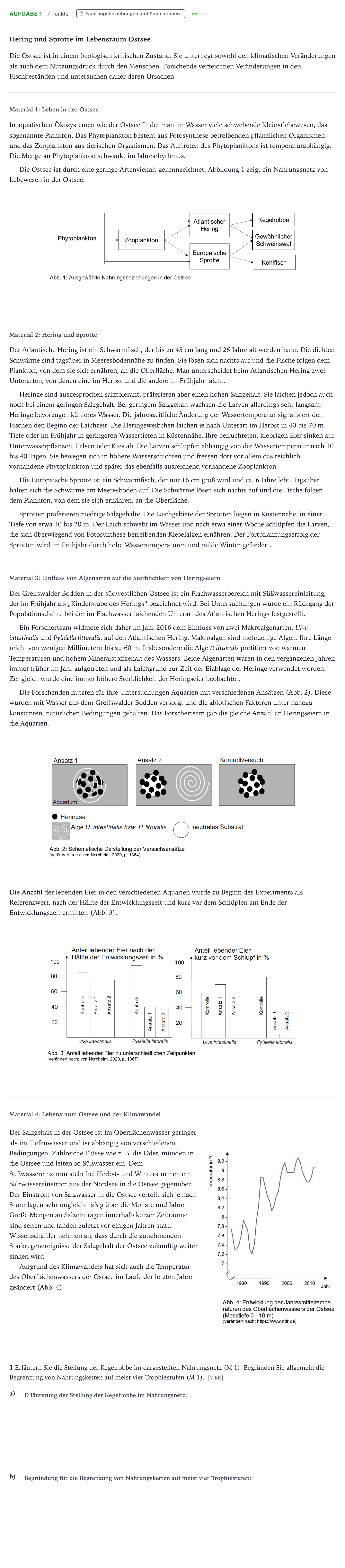 Aufgabenstellung: Aufgabe 1 - Nahrungsbeziehungen und Populationen · Abitur NRW Biologie LK · Ostsee 2025