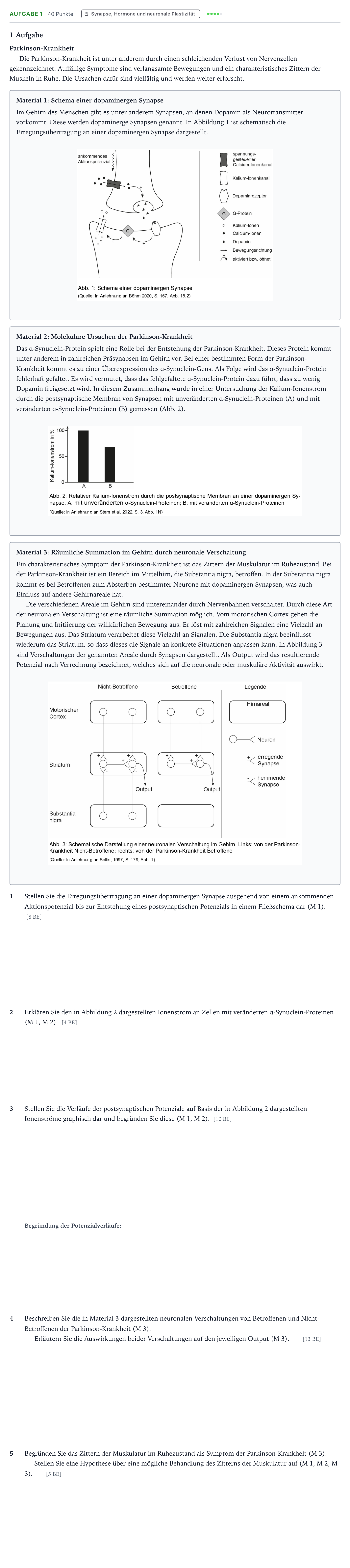 Aufgabenstellung: Aufgabe 1 · Abitur NRW Biologie LK · Parkinson 2026