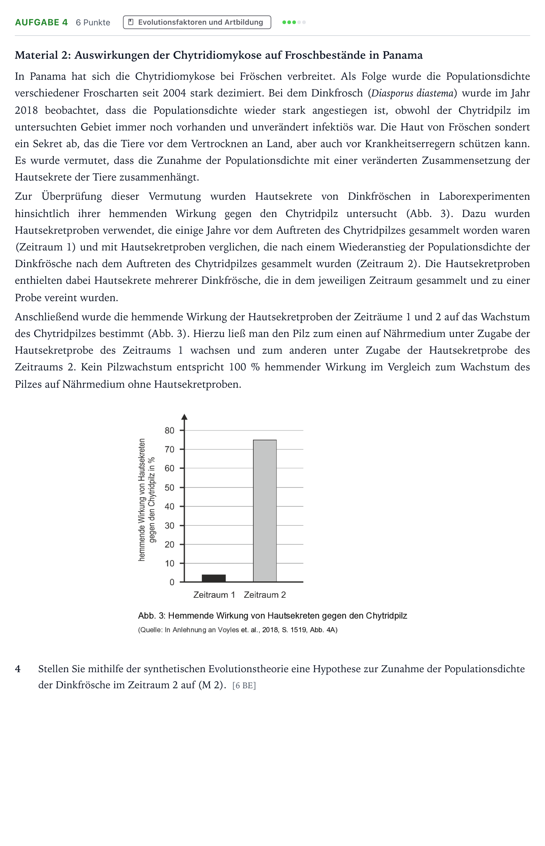 Aufgabenstellung: Aufgabe 4 - Evolutionsfaktoren und Artbildung · Abitur NRW Biologie GK · Pilzinfektion Frösche 2026