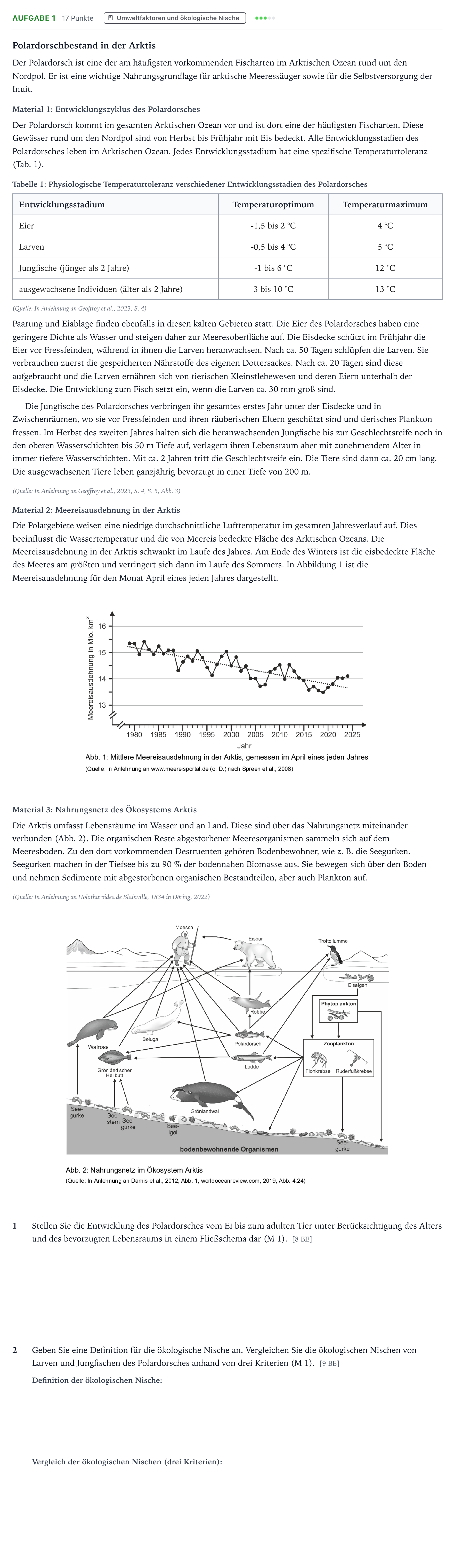 Aufgabenstellung: Aufgabe 1 - Umweltfaktoren und ökologische Nische · Abitur NRW Biologie LK · Polardorsch 2026